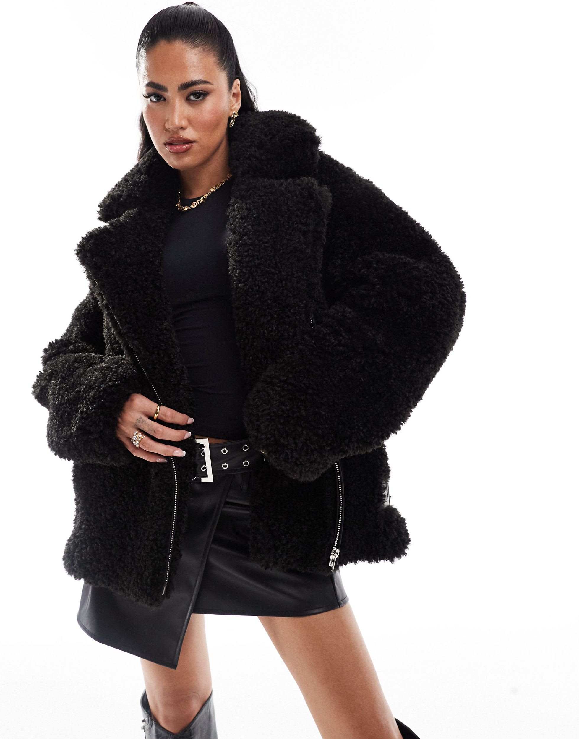 Ever New faux fur casual coat in black