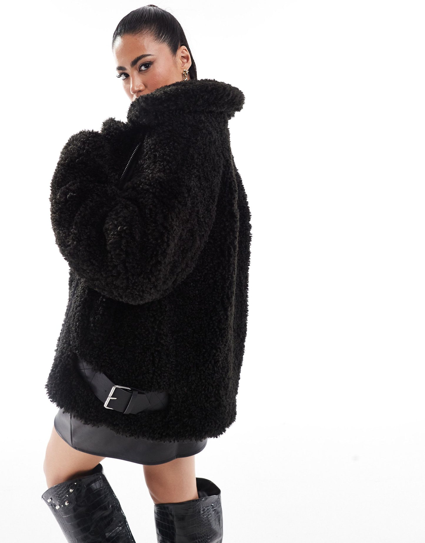 Ever New faux fur casual coat in black