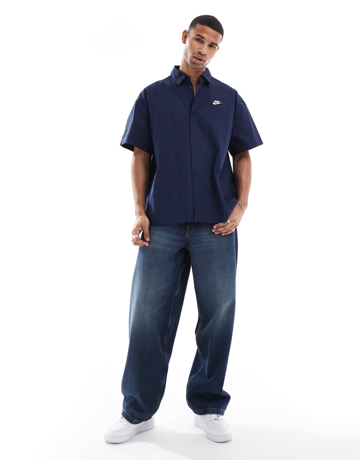 Nike Club woven shirt in dark navy