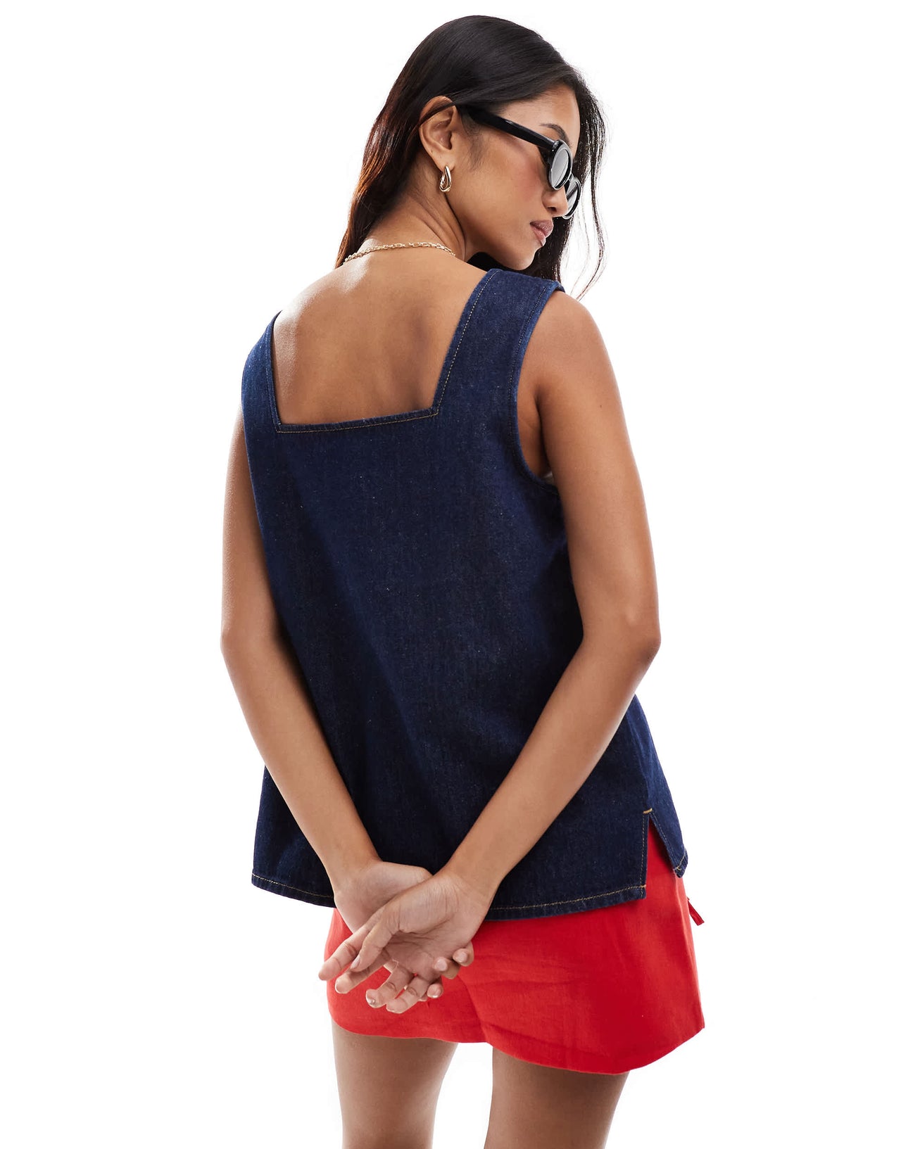 ASOS DESIGN denim long tank top in indigo