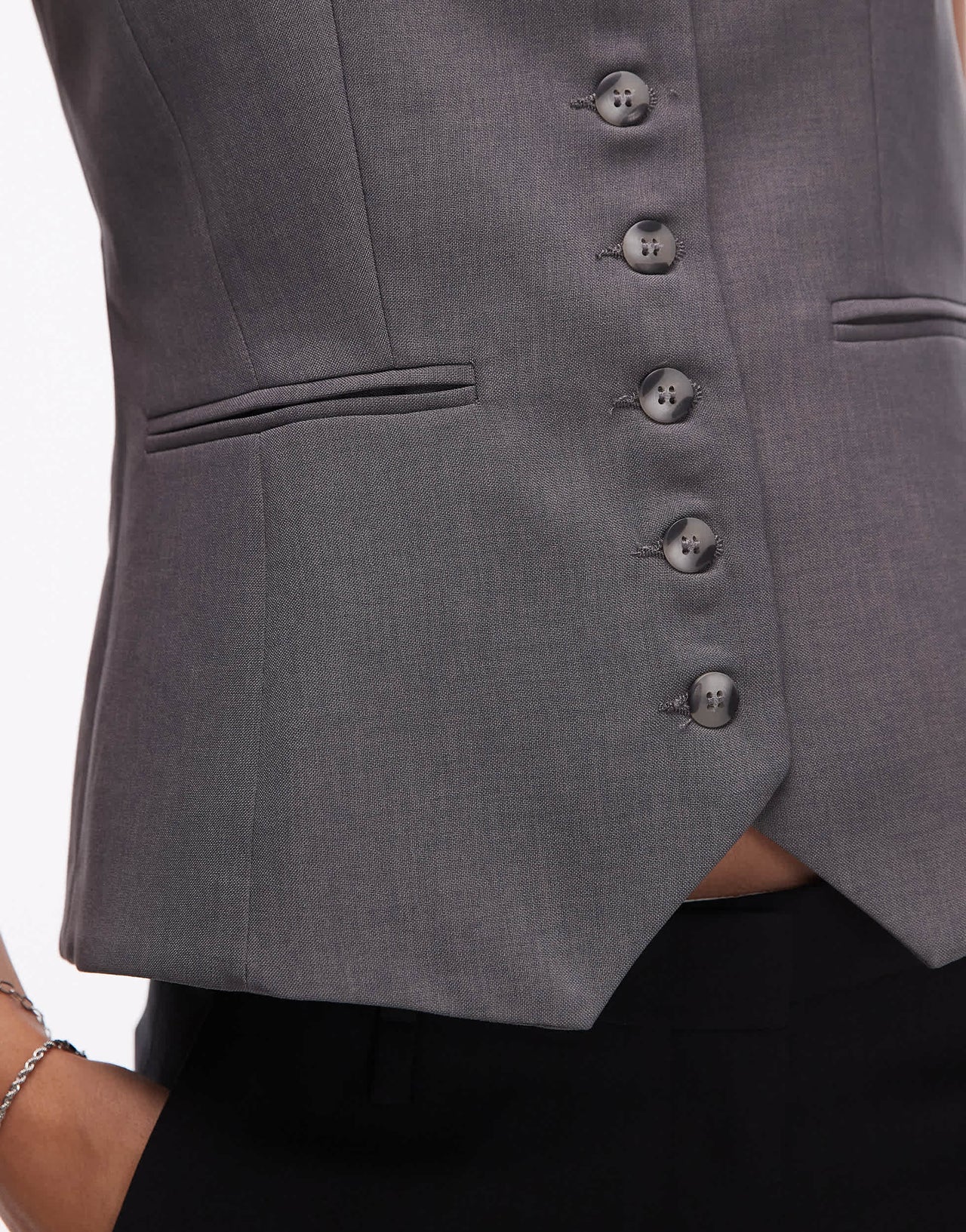 Topshop co ord high button up tailored waistcoat in slate BEIGE