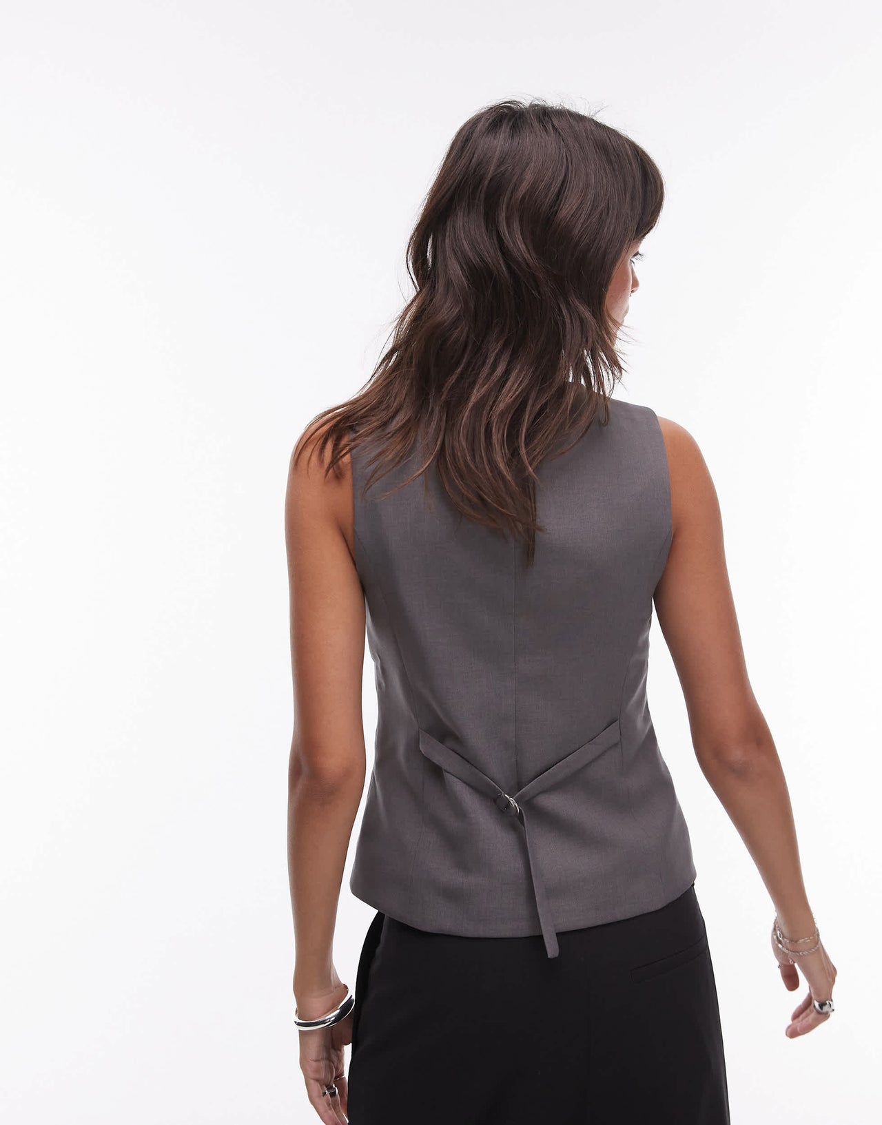 Topshop co ord high button up tailored waistcoat in slate BEIGE