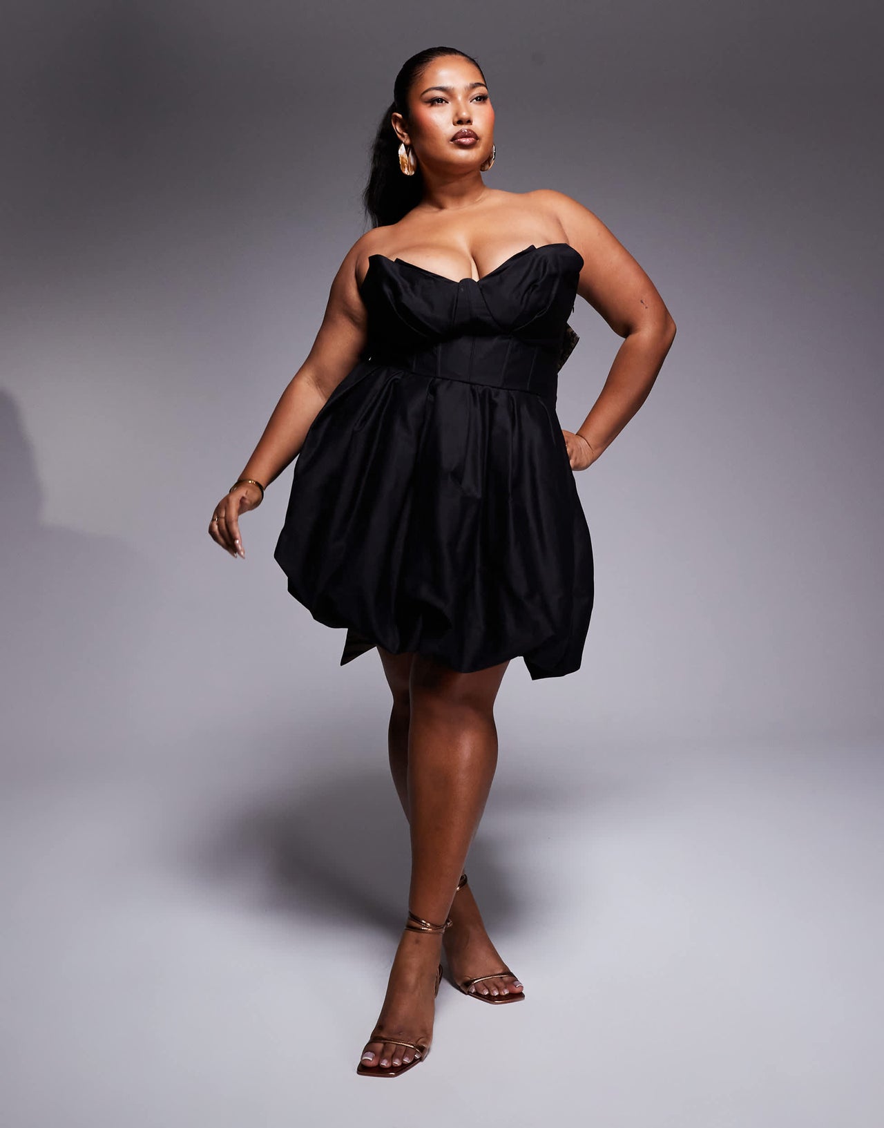 ASOS LUXE Curve cotton sateen structured mini dress with jacquard leopard bow in black