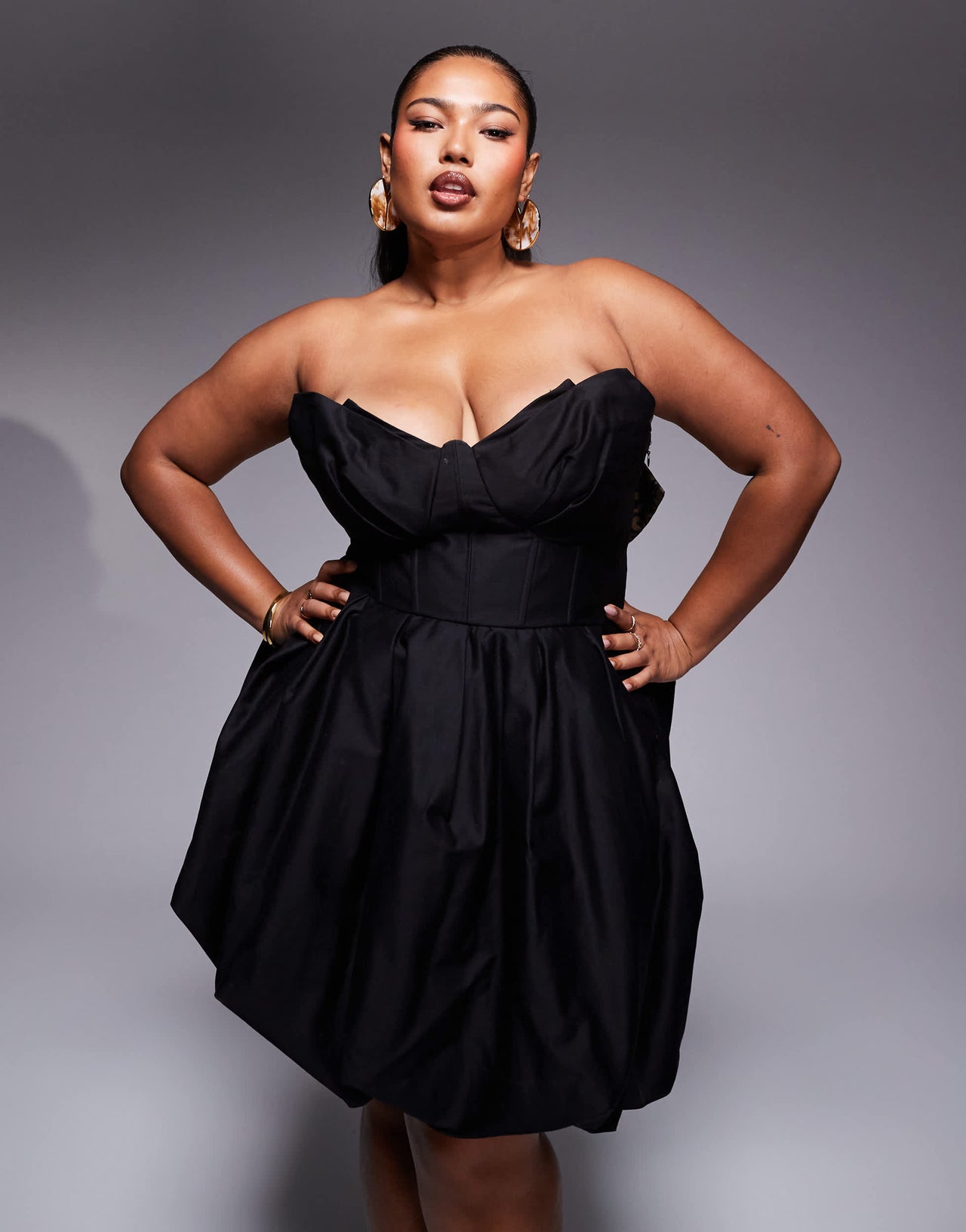 ASOS LUXE Curve cotton sateen structured mini dress with jacquard leopard bow in black