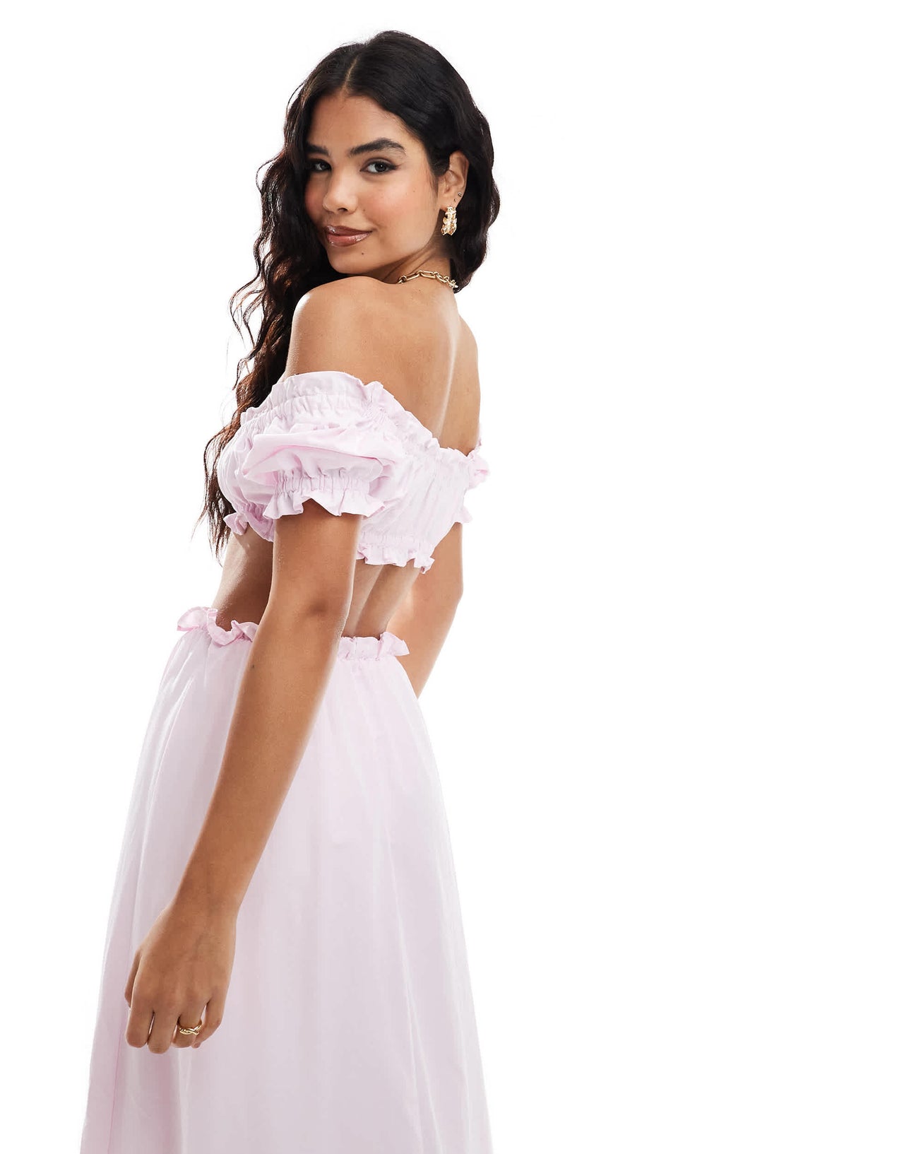 ASOS DESIGN poplin crop prairie blouse in pink co ord