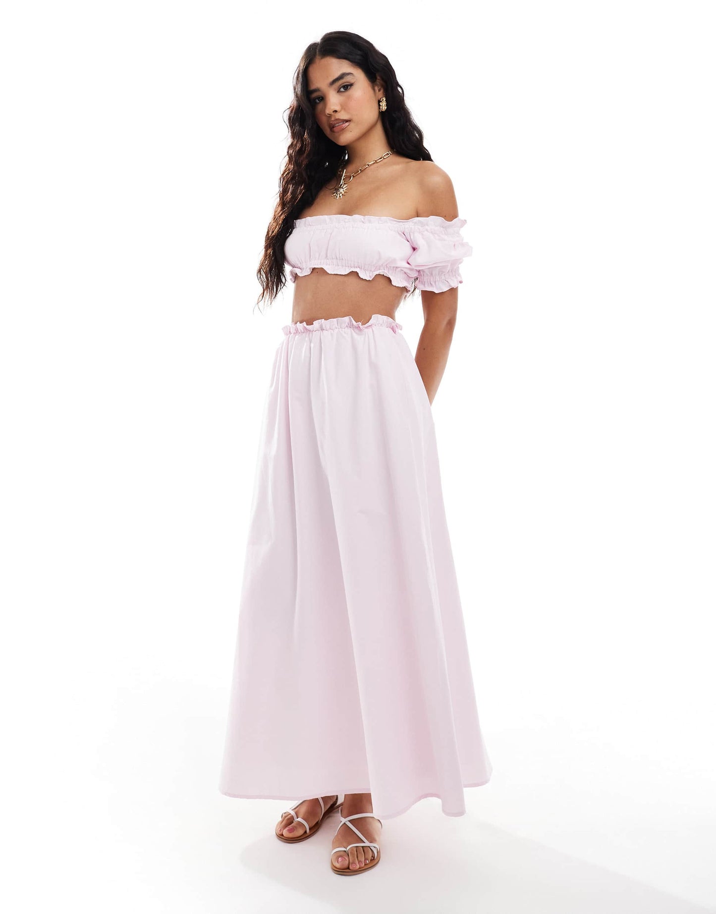 ASOS DESIGN poplin crop prairie blouse in pink co ord