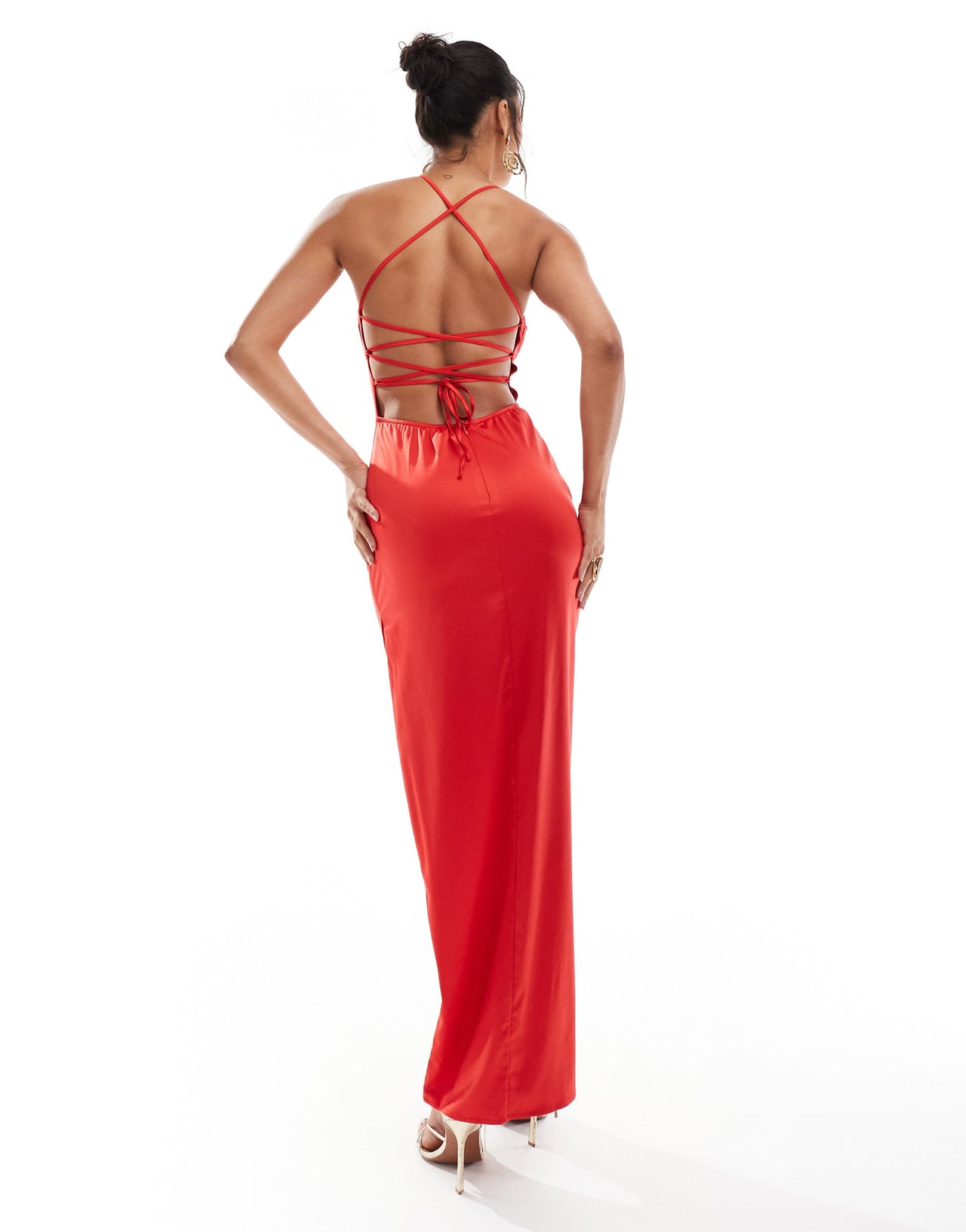 Jaded Rose corset satin maxi dress in red