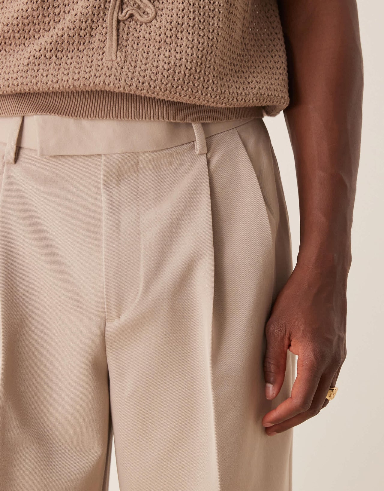 ASOS DESIGN smart wide leg trousers with double pleats in stone