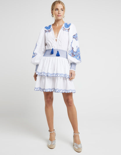 River Island White embroidered cut work swing mini dress in cream