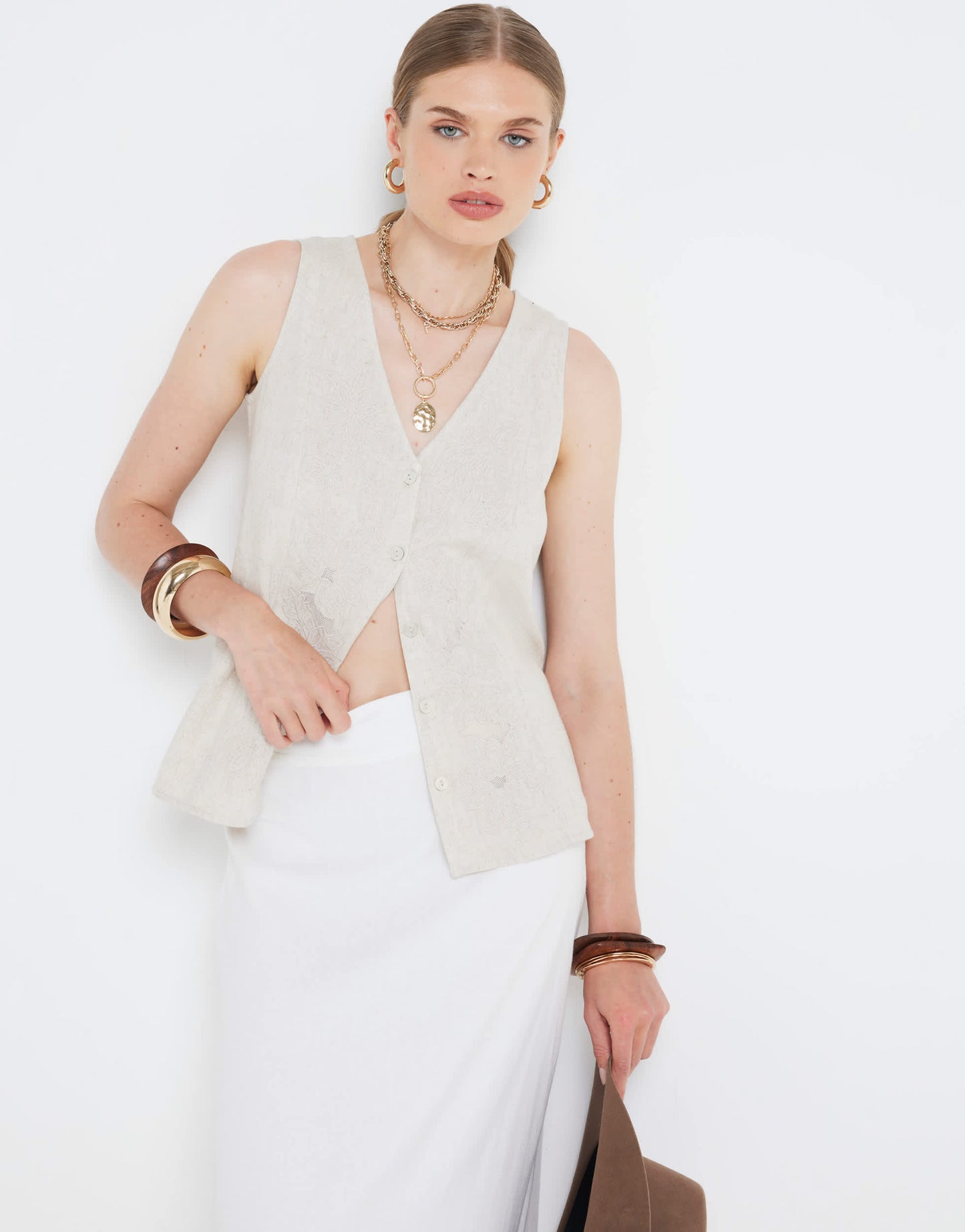 River Island Linen blend waistcoat in beige