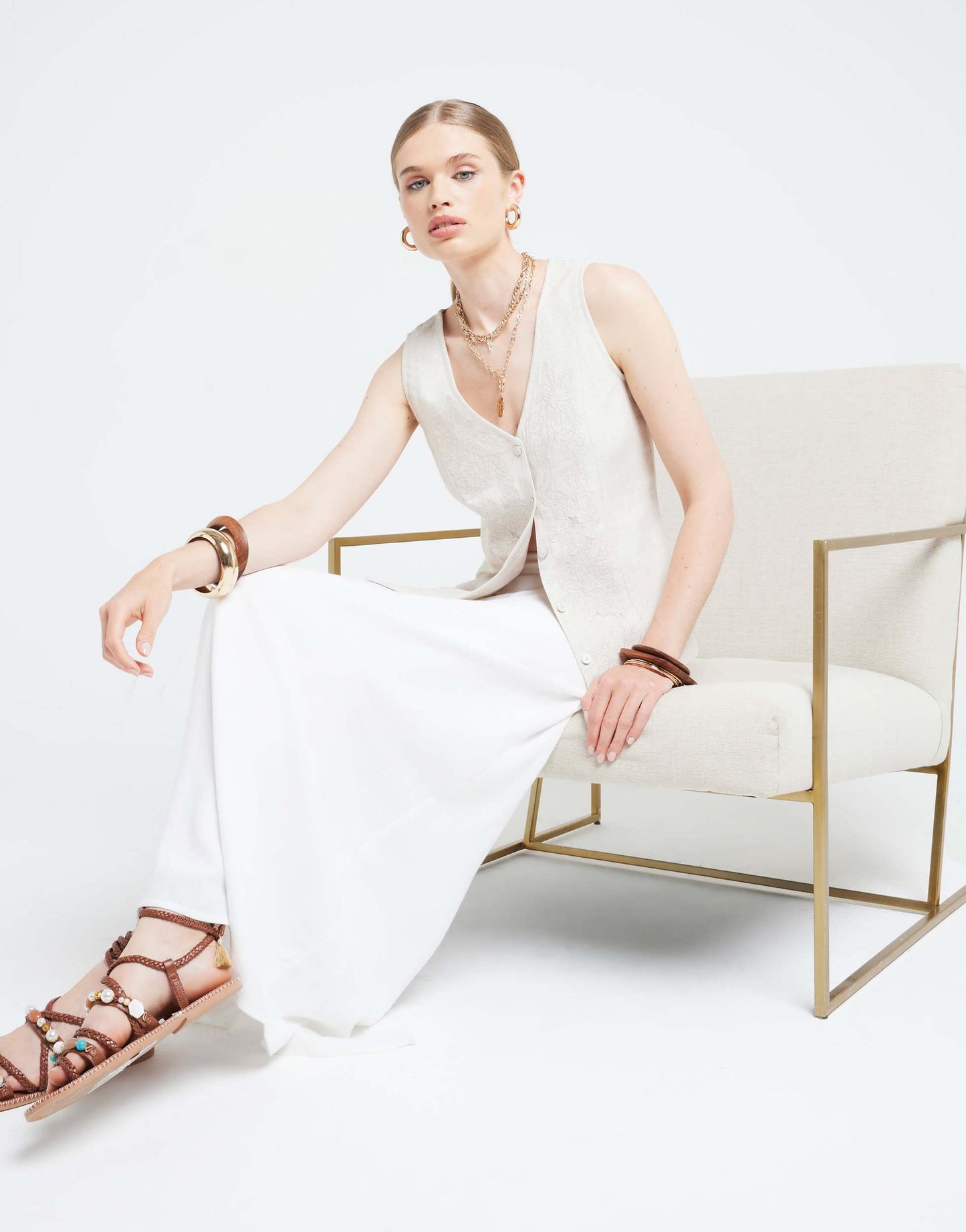 River Island Linen blend waistcoat in beige