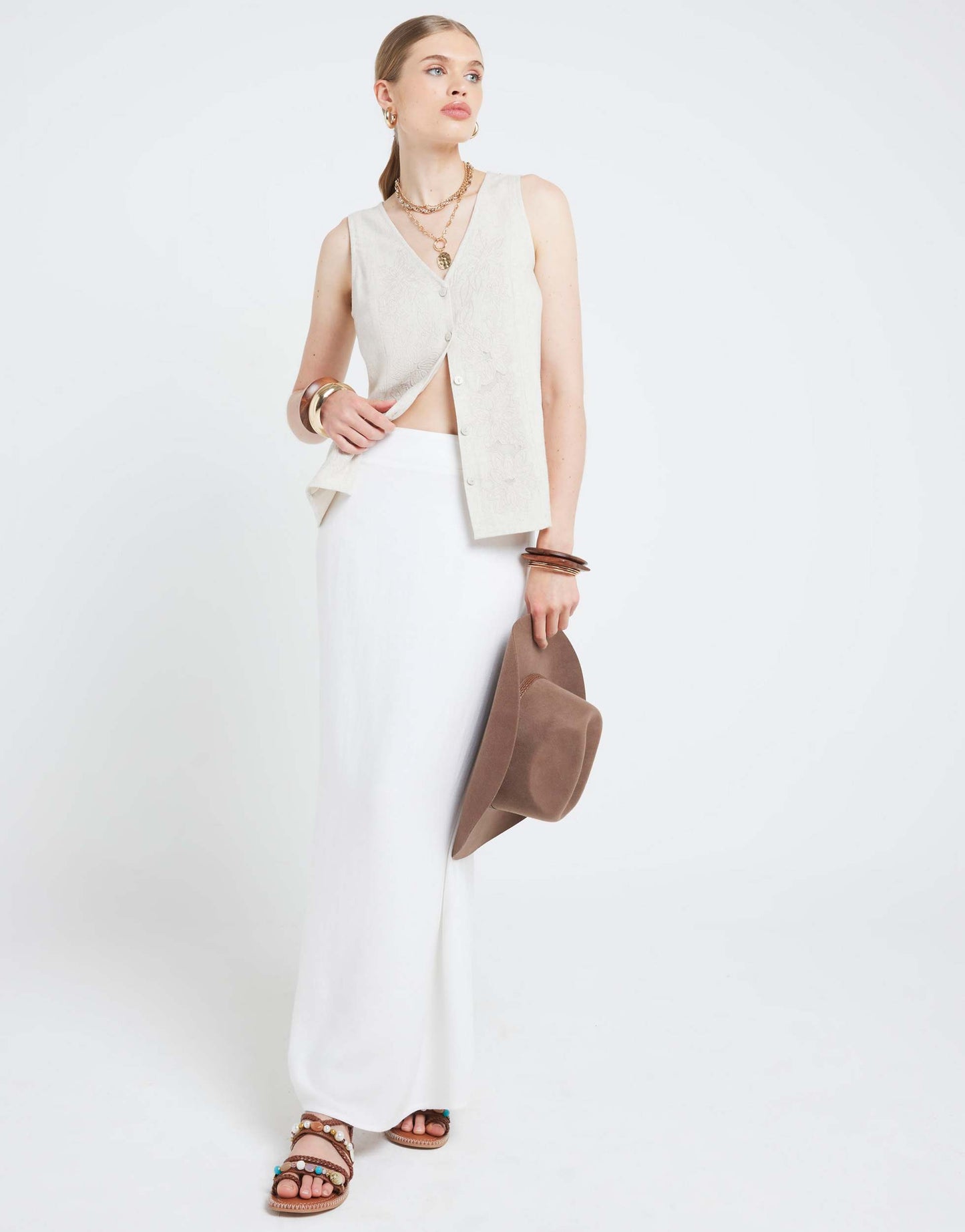 River Island Linen blend waistcoat in beige