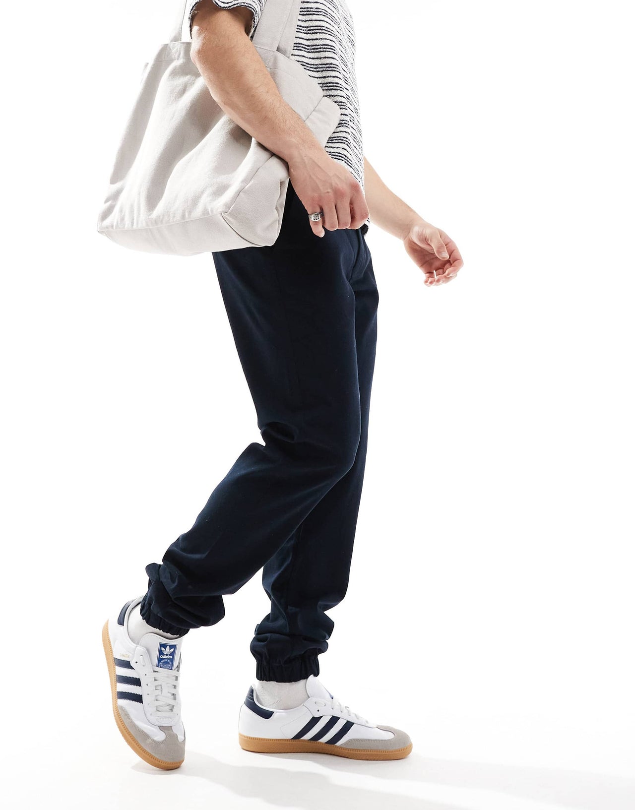 French Connection cuffed chino trousers in navy