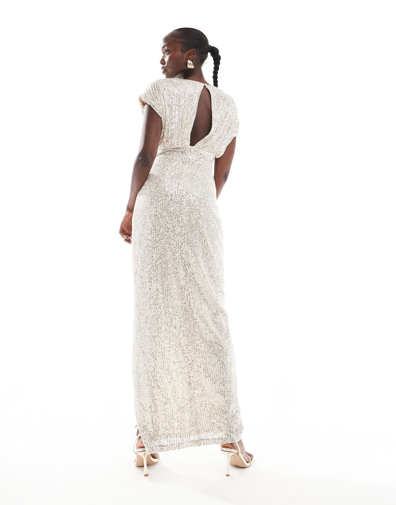 TFNC Tall sequin wrap maxi dress in silver