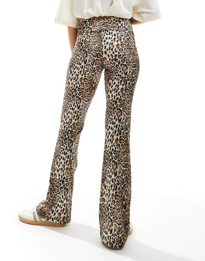 Pull&Bear polyamide sculpt flare trouser in leopard print