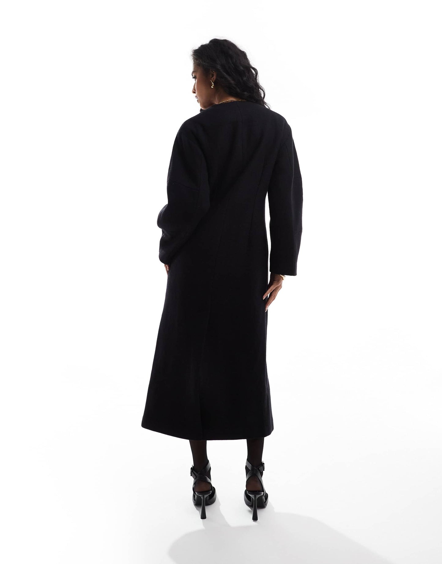 ASOS DESIGN collarless nipped waisted wool coat in black