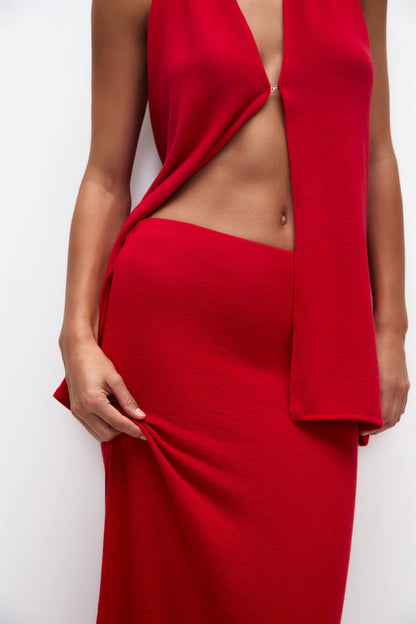 Pull&Bear knitted maxi skirt co-ord in red