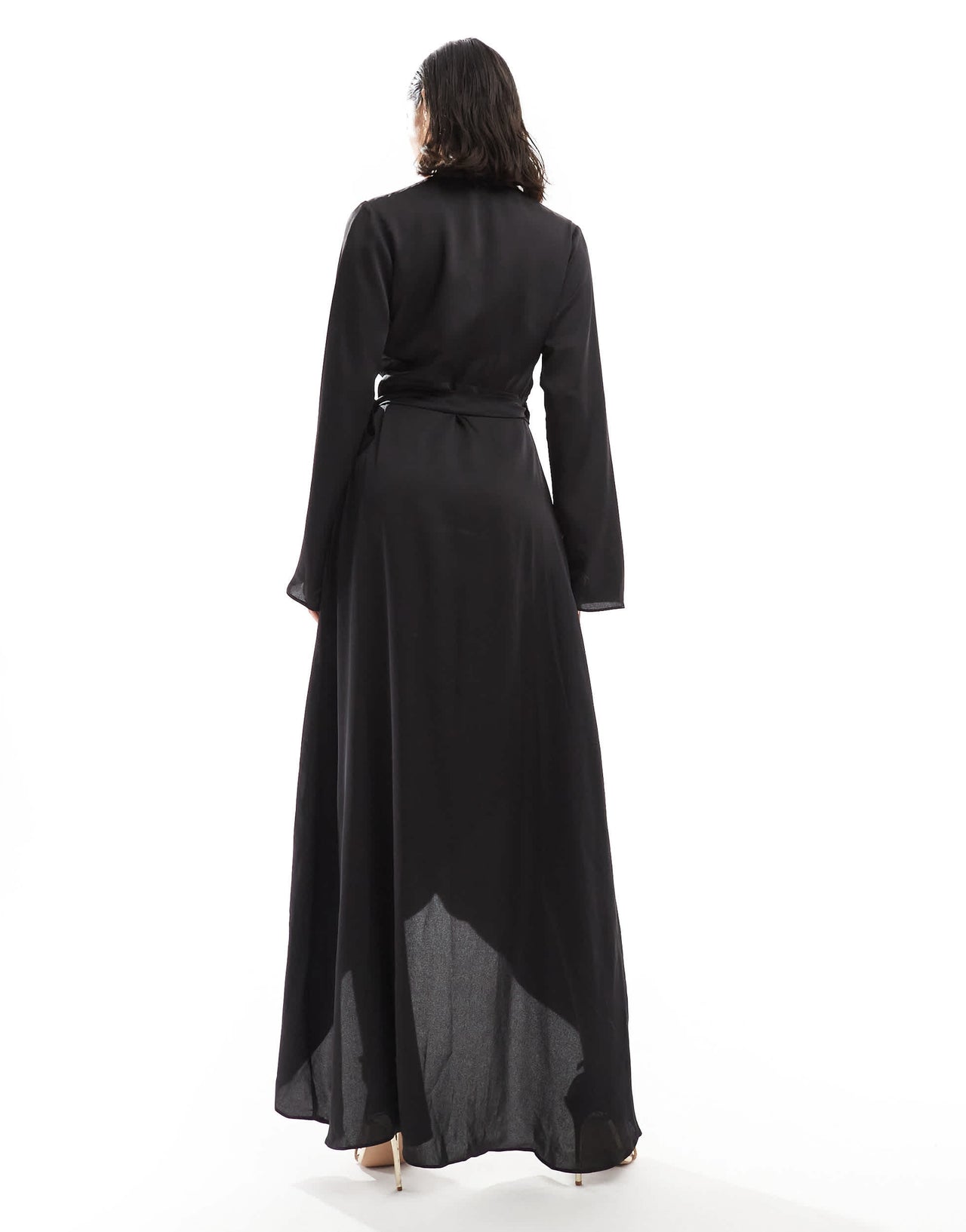 TFNC satin long sleeve wrap maxi dress in black