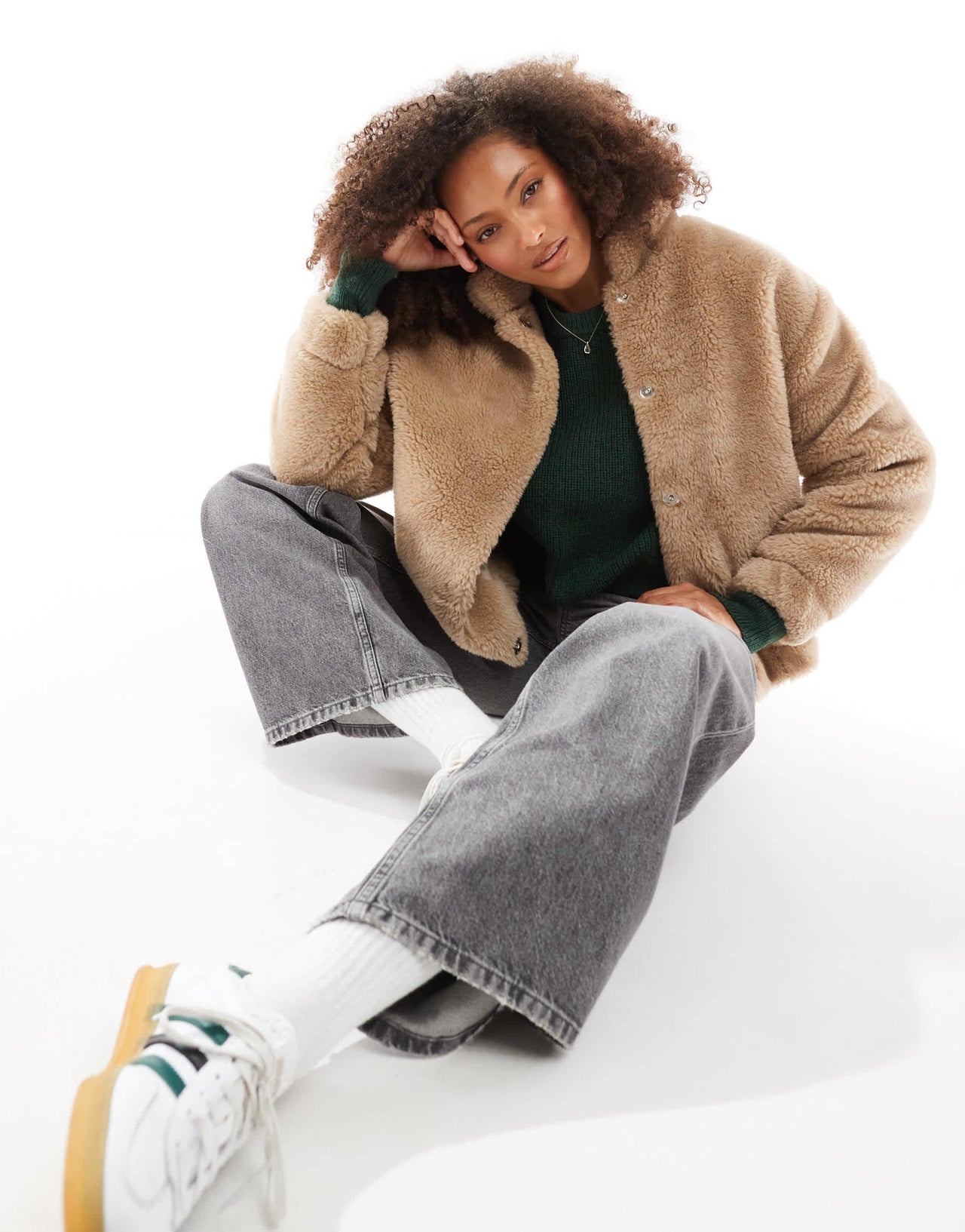 Cotton On teddy bomber jacket in stone