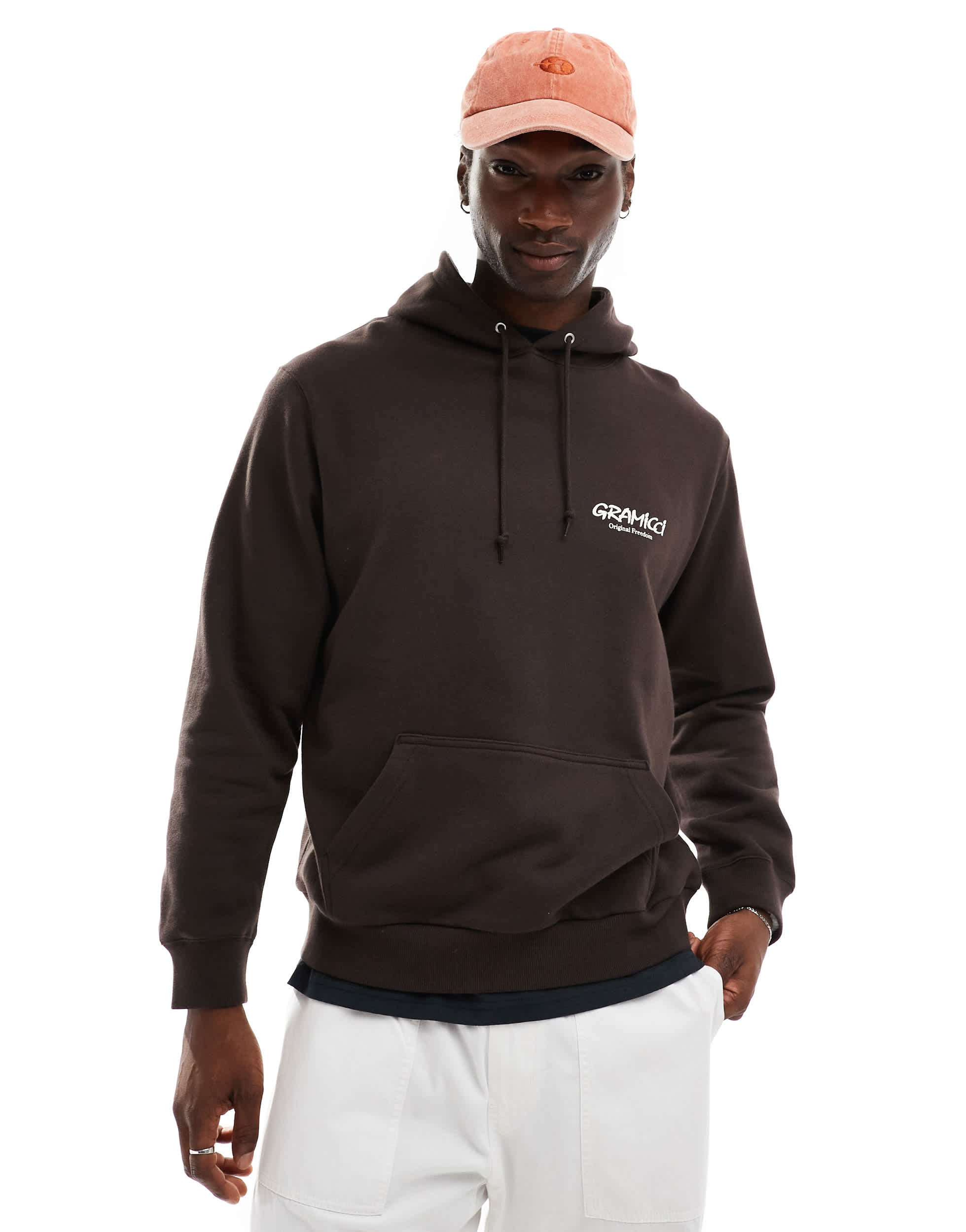 Gramicci original freedom graphic hoodie in dark brown