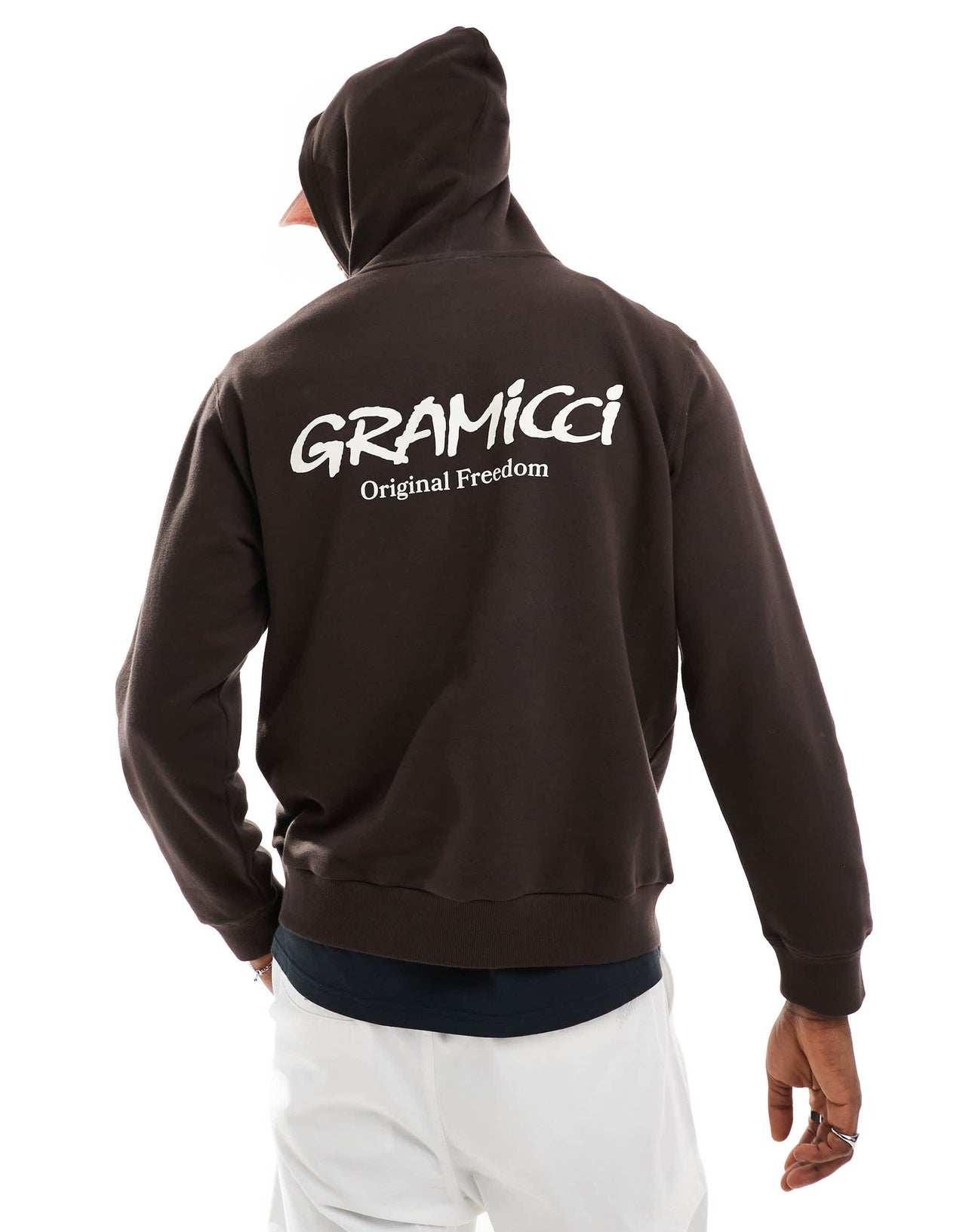 Gramicci original freedom graphic hoodie in dark brown