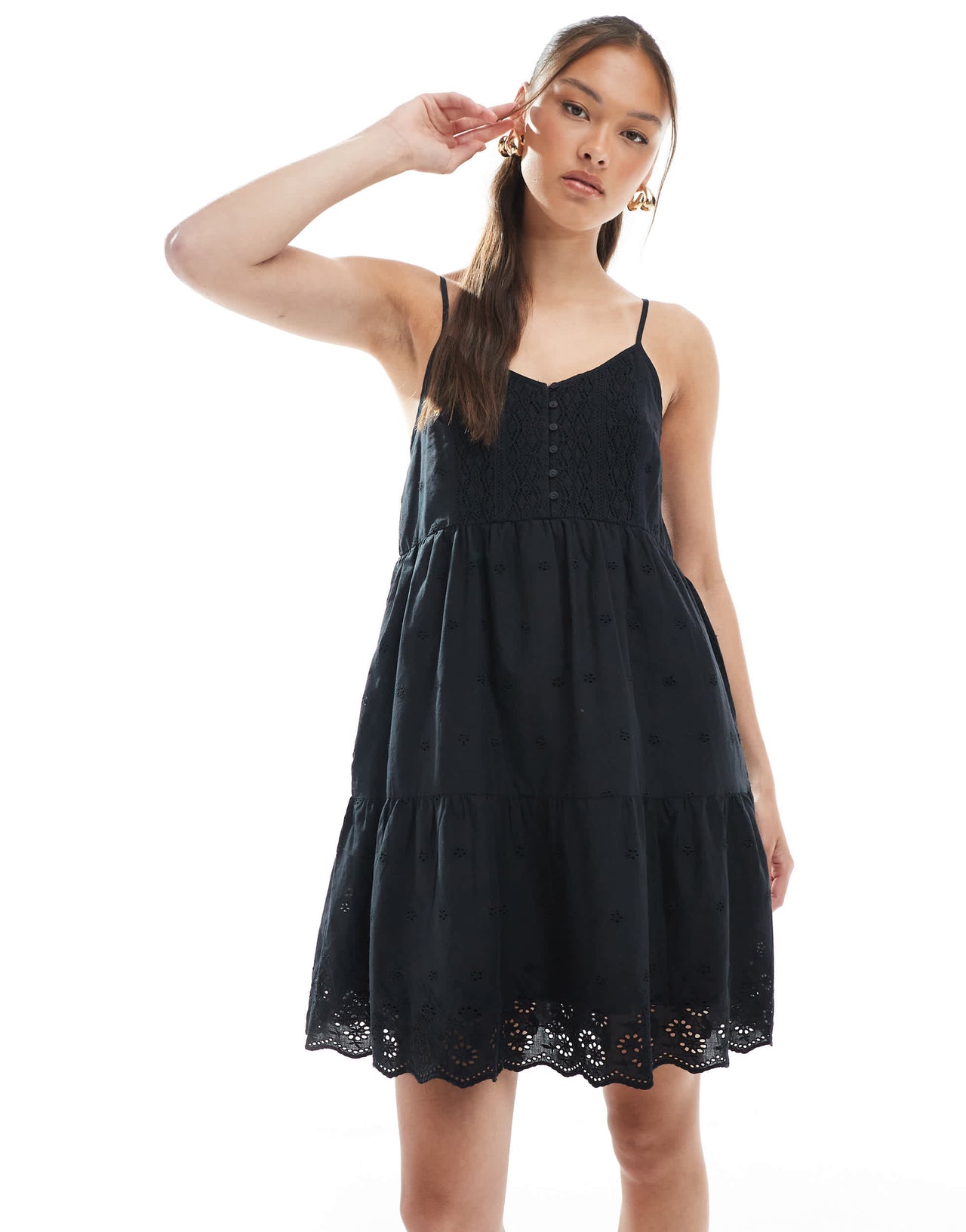 Levi's broderie cami mini dress in black