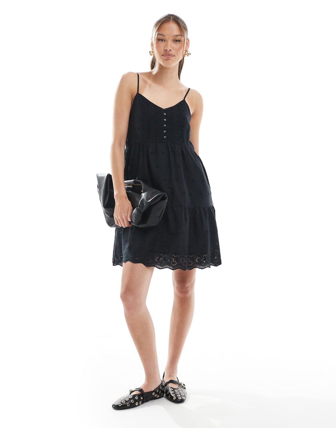 Levi's broderie cami mini dress in black