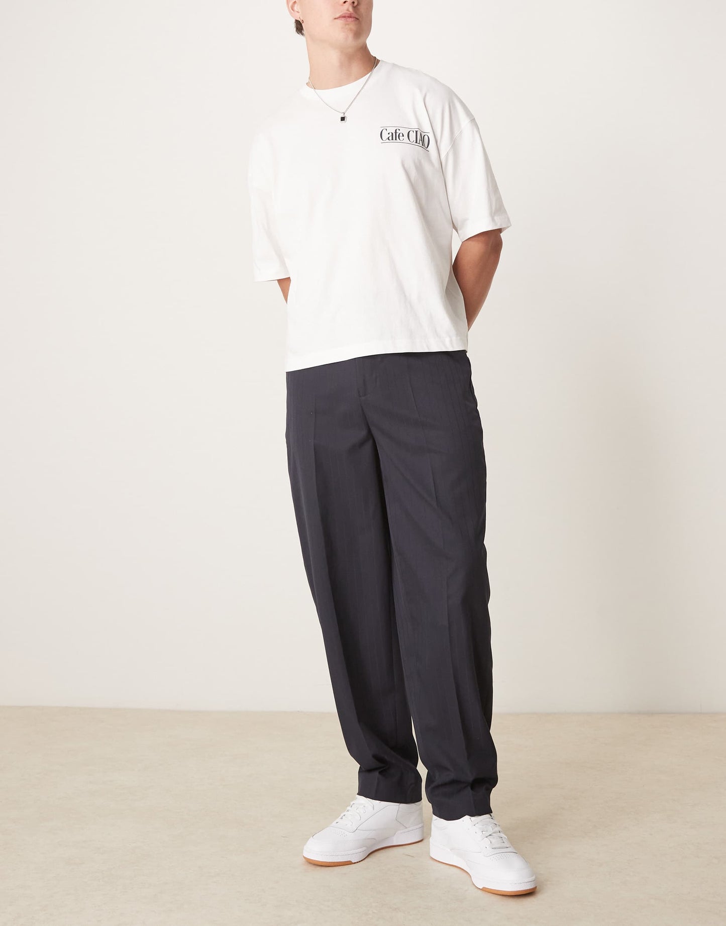 ASOS DESIGN smart oversized tapered trousers in navy pinstripe