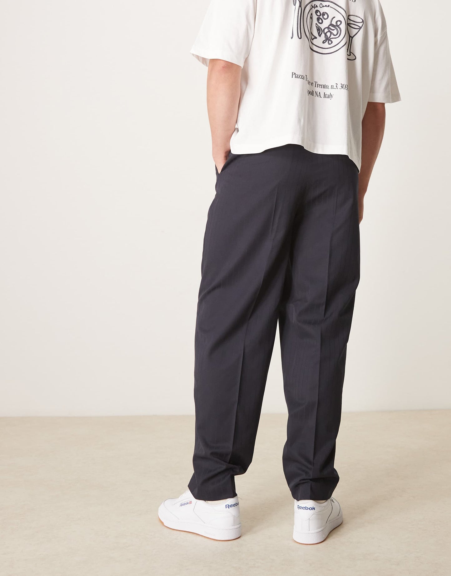 ASOS DESIGN smart oversized tapered trousers in navy pinstripe