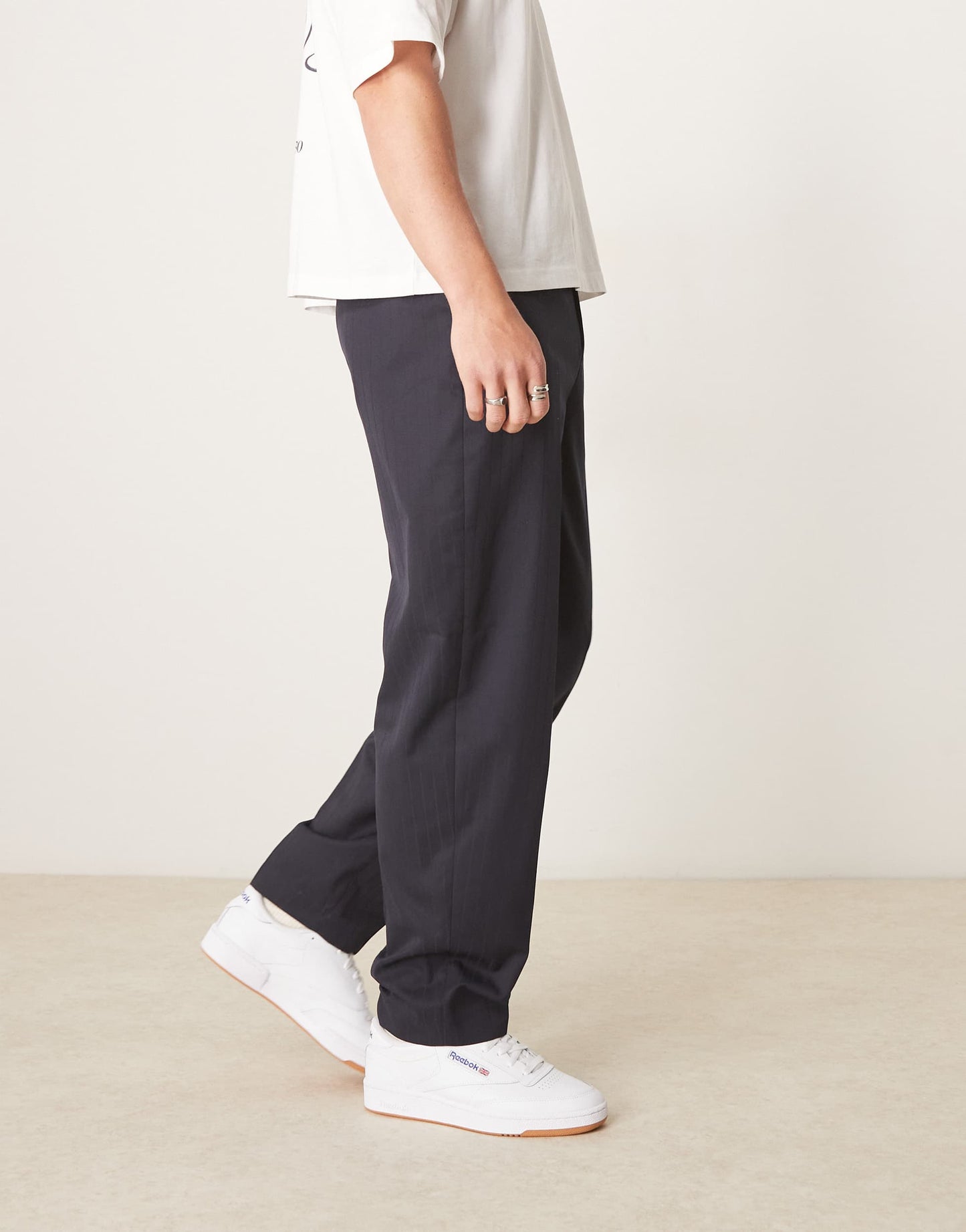 ASOS DESIGN smart oversized tapered trousers in navy pinstripe