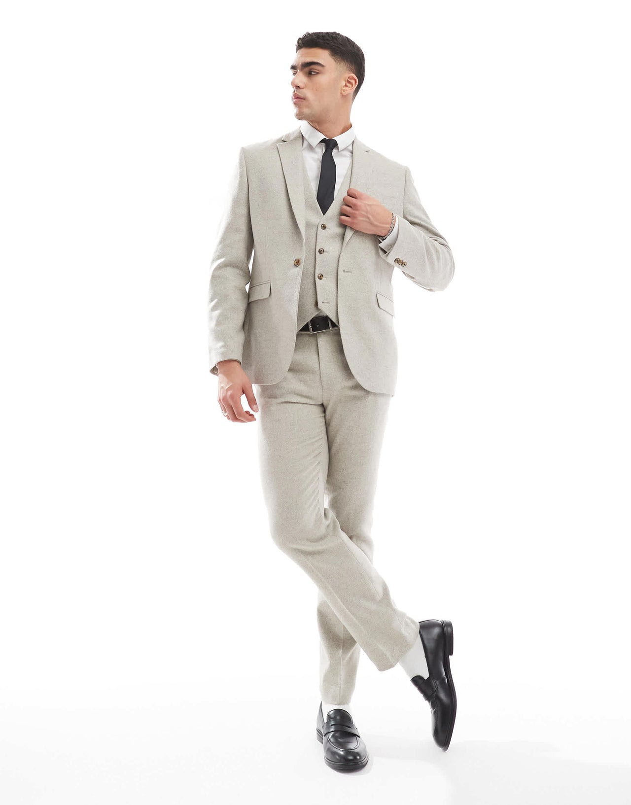 ASOS DESIGN slim suit jacket with wool in stone tweed