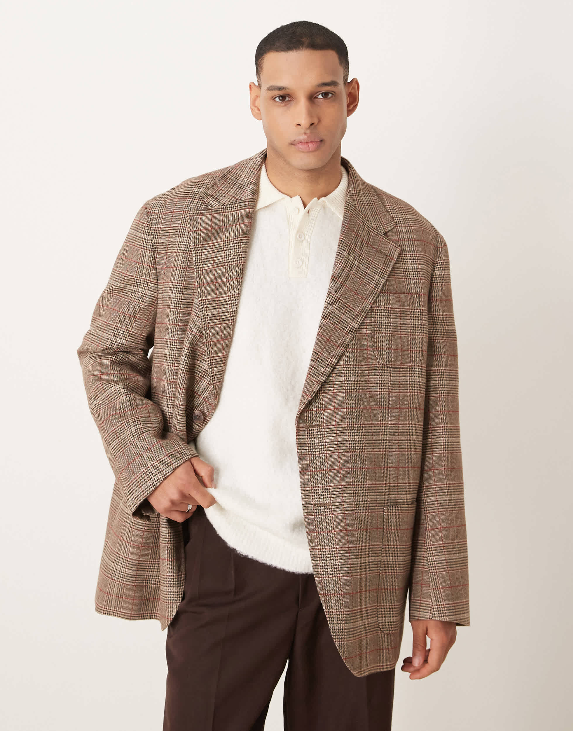 ASOS DESIGN slouchy oversized blazer in brown check