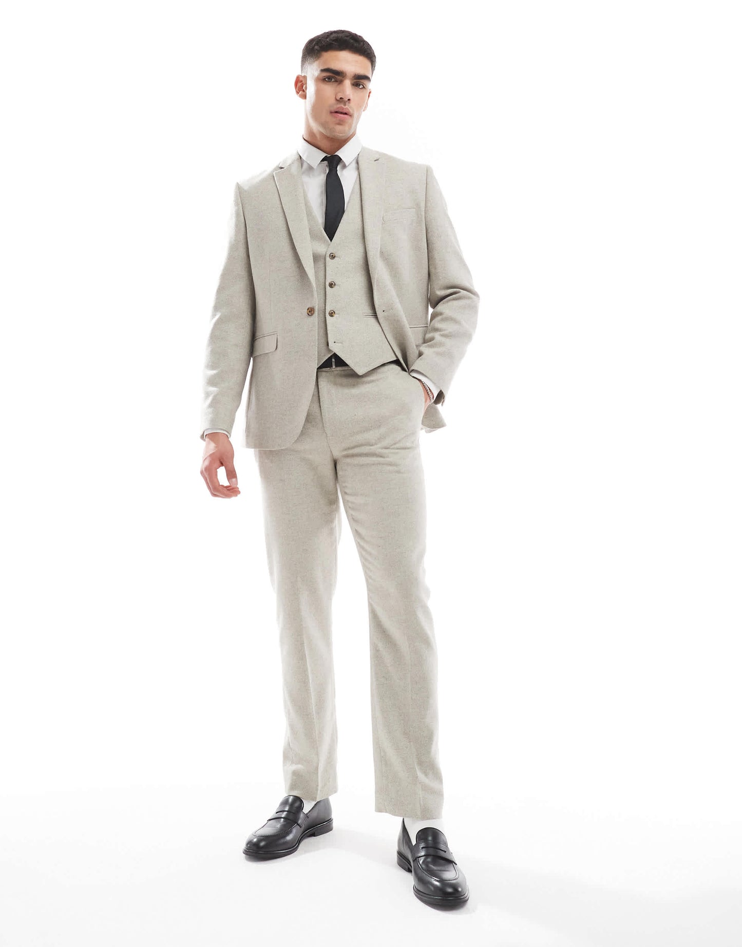 ASOS DESIGN slim suit trousers with wool in stone tweed