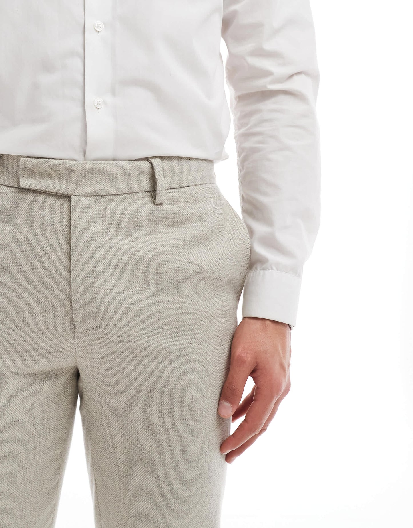 ASOS DESIGN slim suit trousers with wool in stone tweed