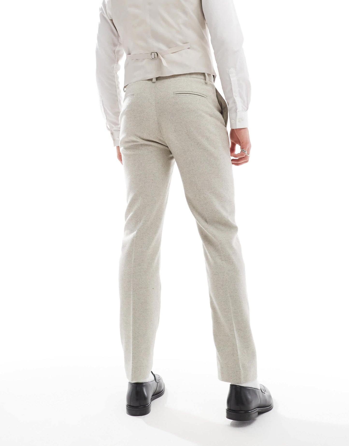 ASOS DESIGN slim suit trousers with wool in stone tweed