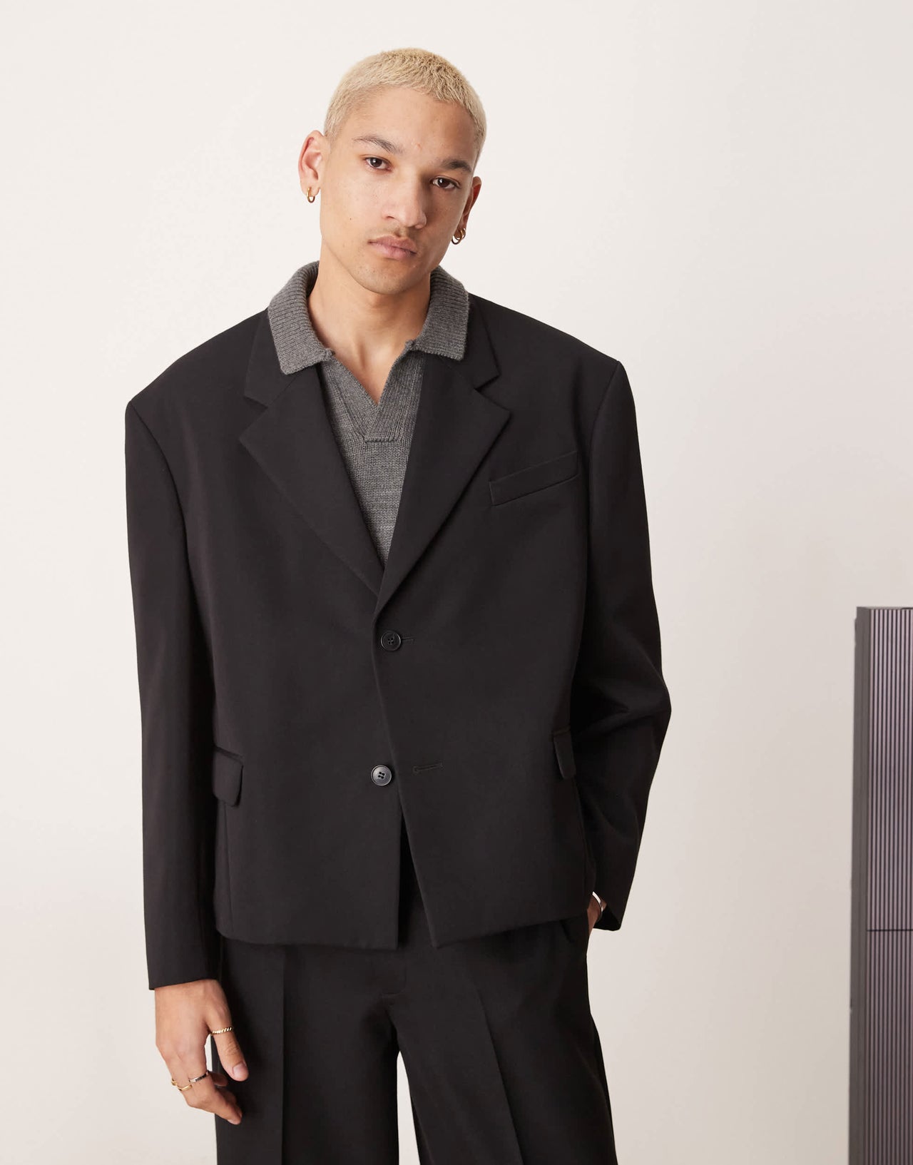 ASOS DESIGN oversized cropped suit jacket in black