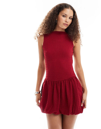 Reclaimed Vintage dropped waist puffball mini dress in red