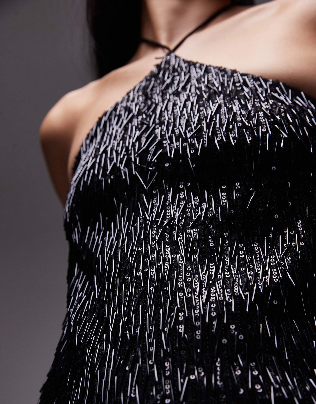 Topshop black needle sequin halter mini dress