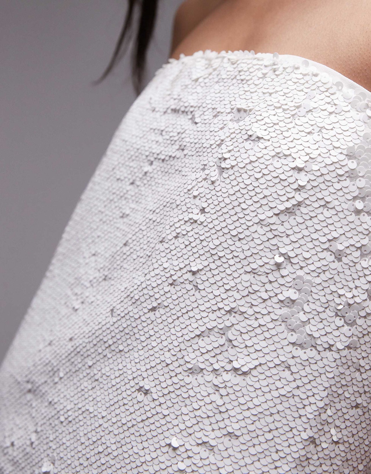 Topshop sequin embellished bandeau mini dress in white