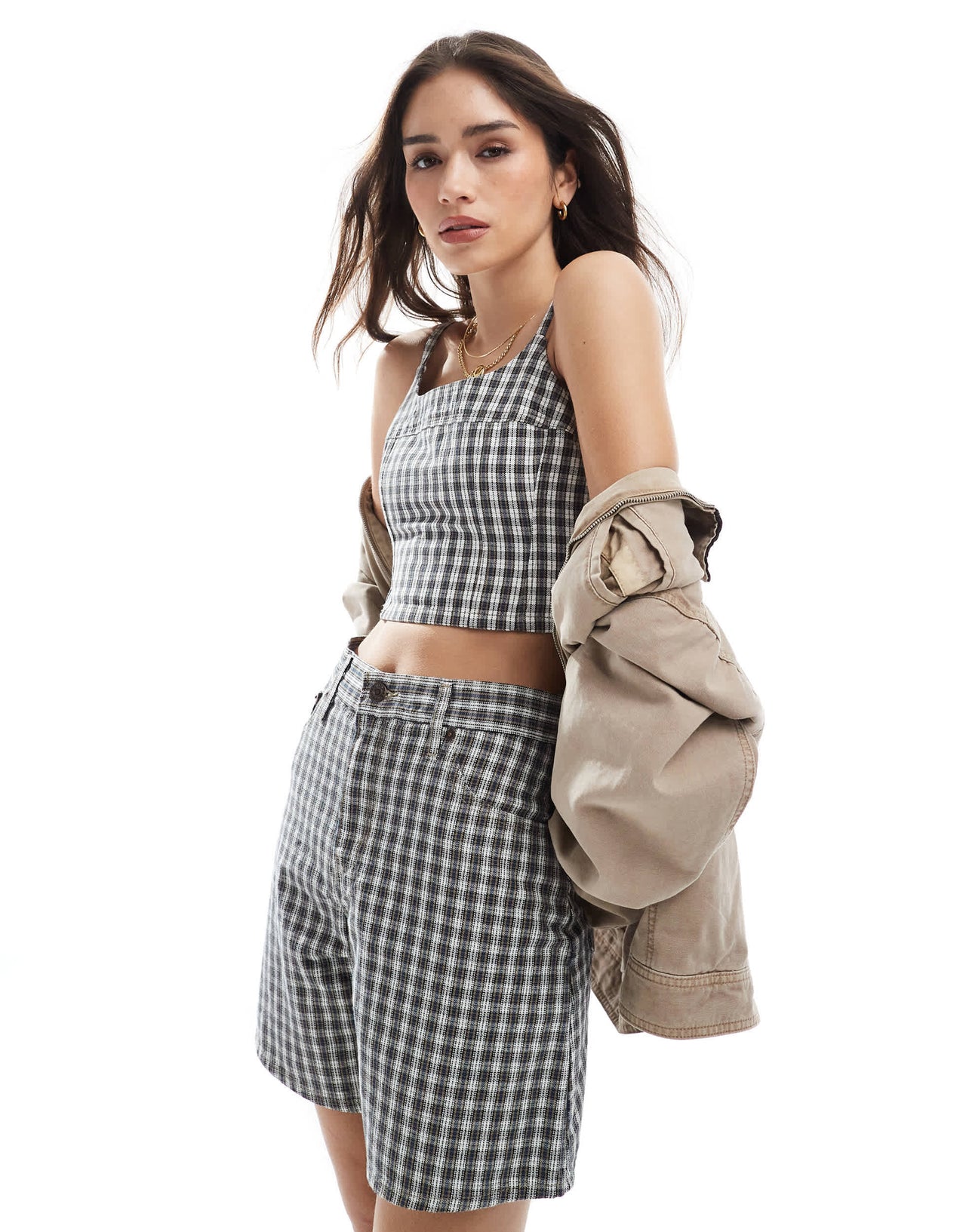 Levi's denim checked cami top co-ord in black