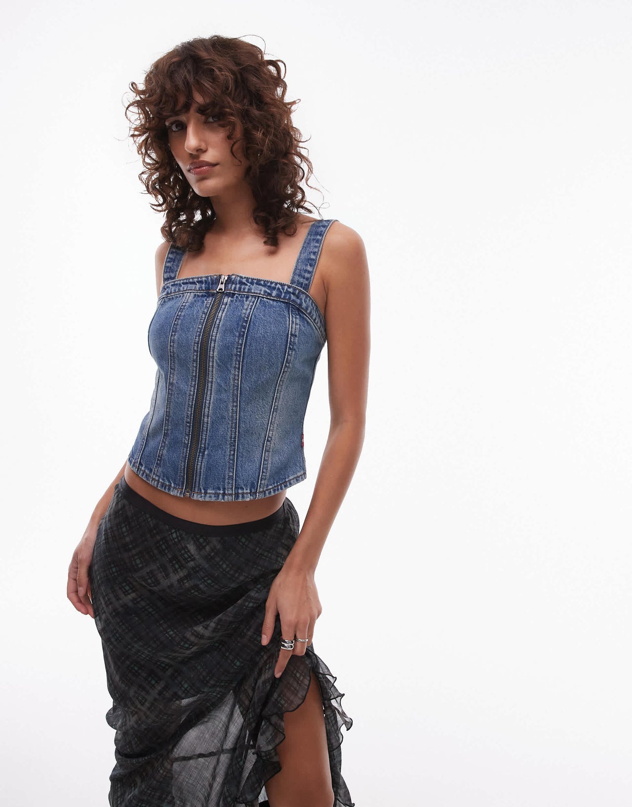 Levi's denim bustier top in mid blue