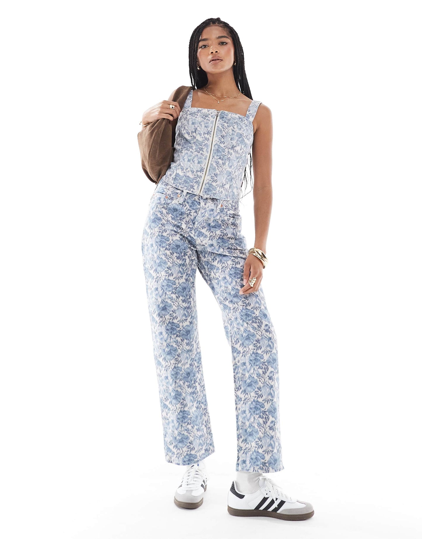 Levi's denim bustier top co-ord in blue floral co-ord