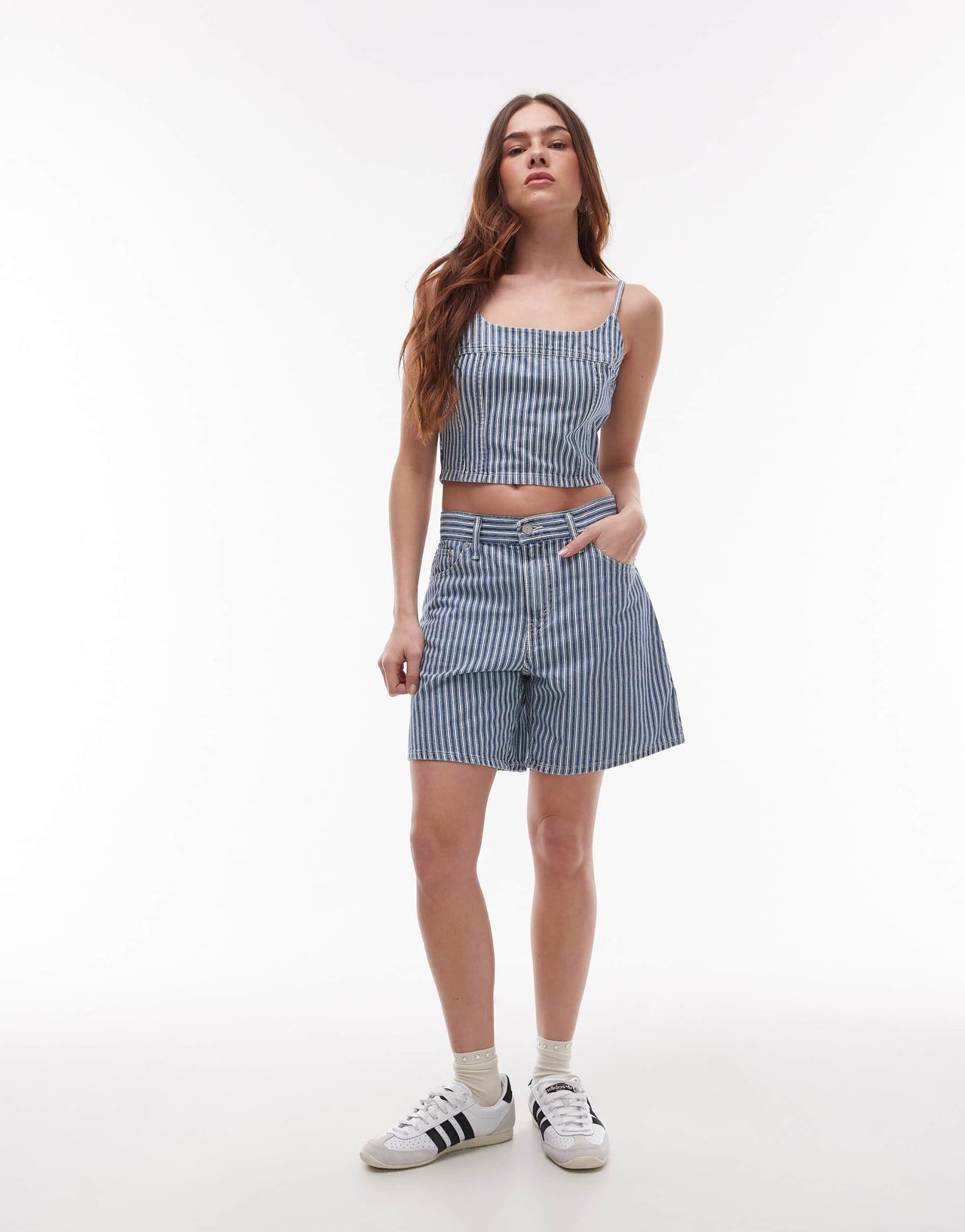 Levi's denim striped cami top co-ord in blue