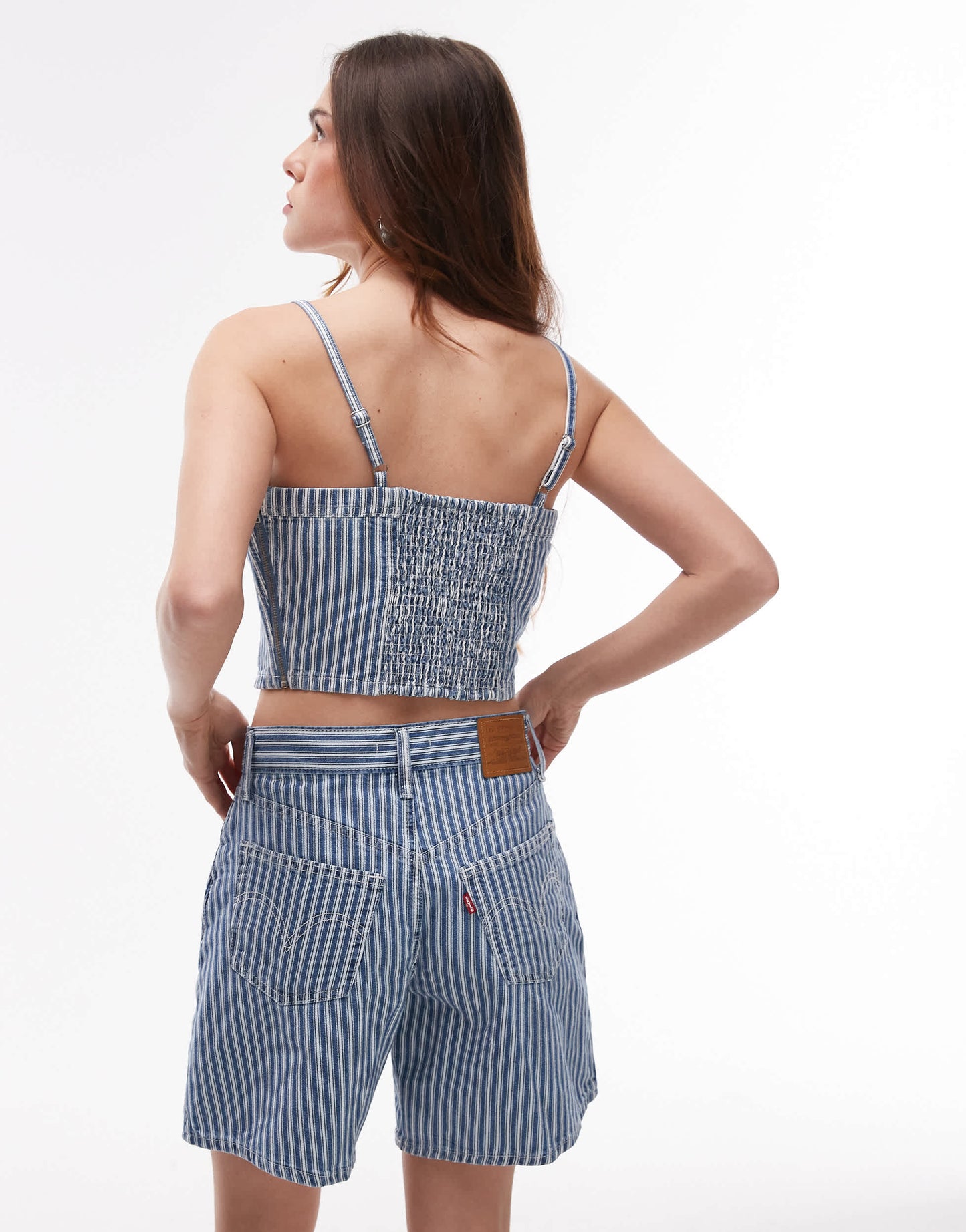 Levi's denim striped cami top co-ord in blue