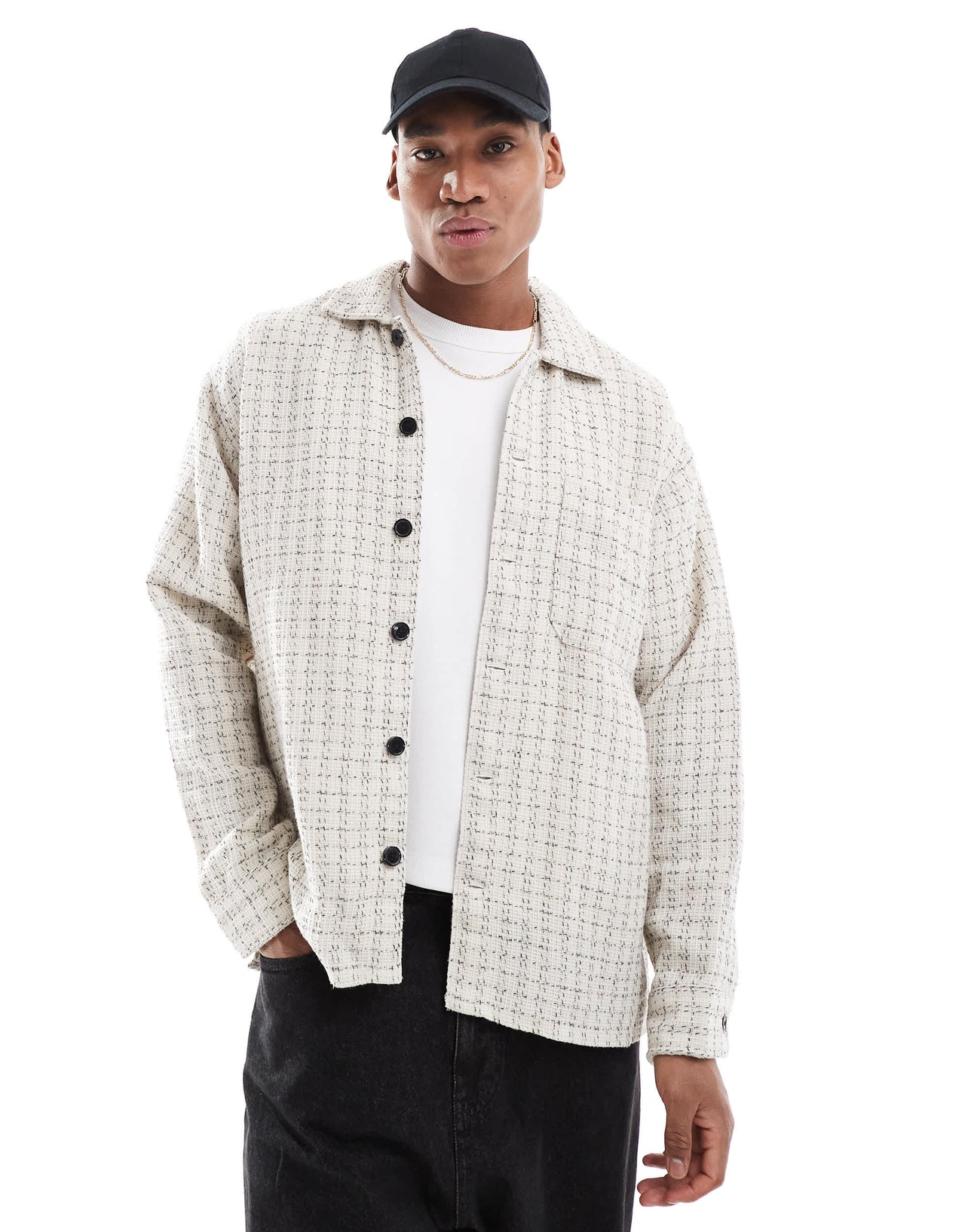 Jack & Jones textured overshirt in cream check