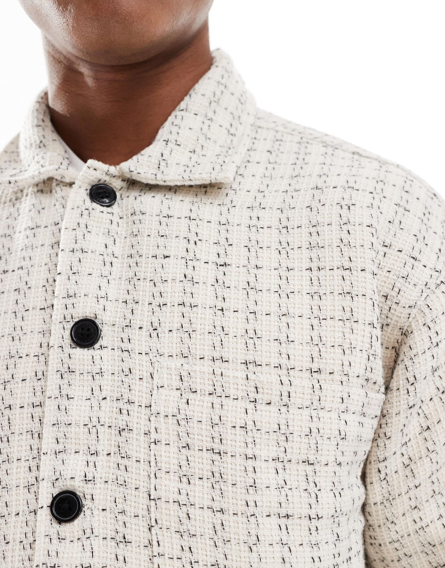 Jack & Jones textured overshirt in cream check