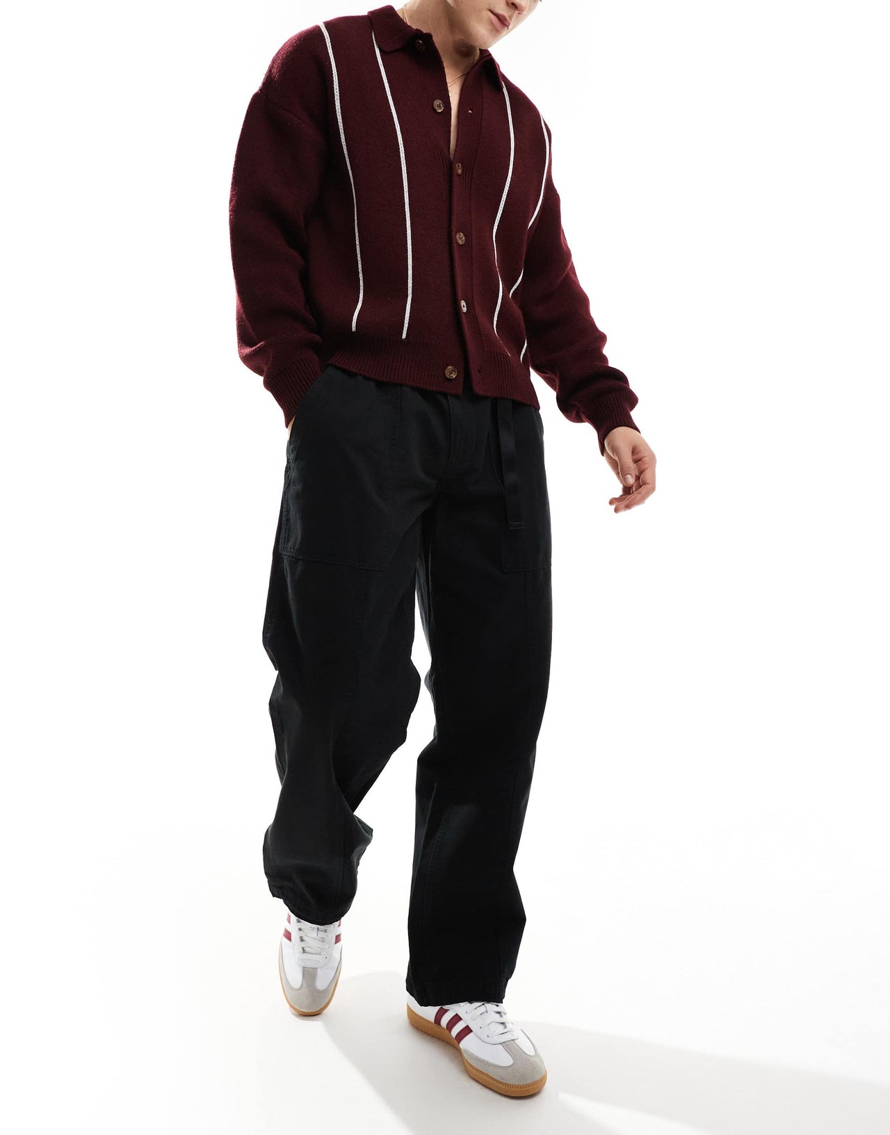 Jack & Jones wide fit workwear belted chino in black