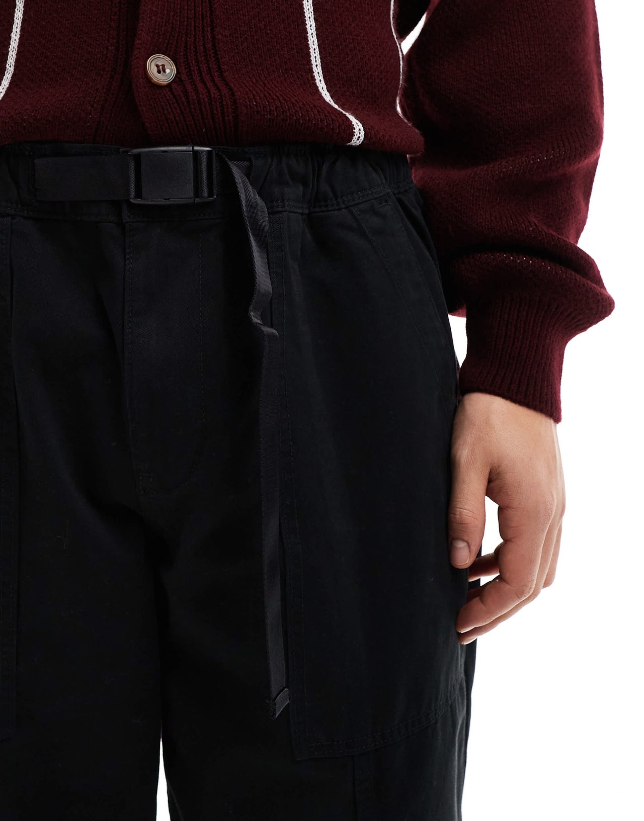 Jack & Jones wide fit workwear belted chino in black