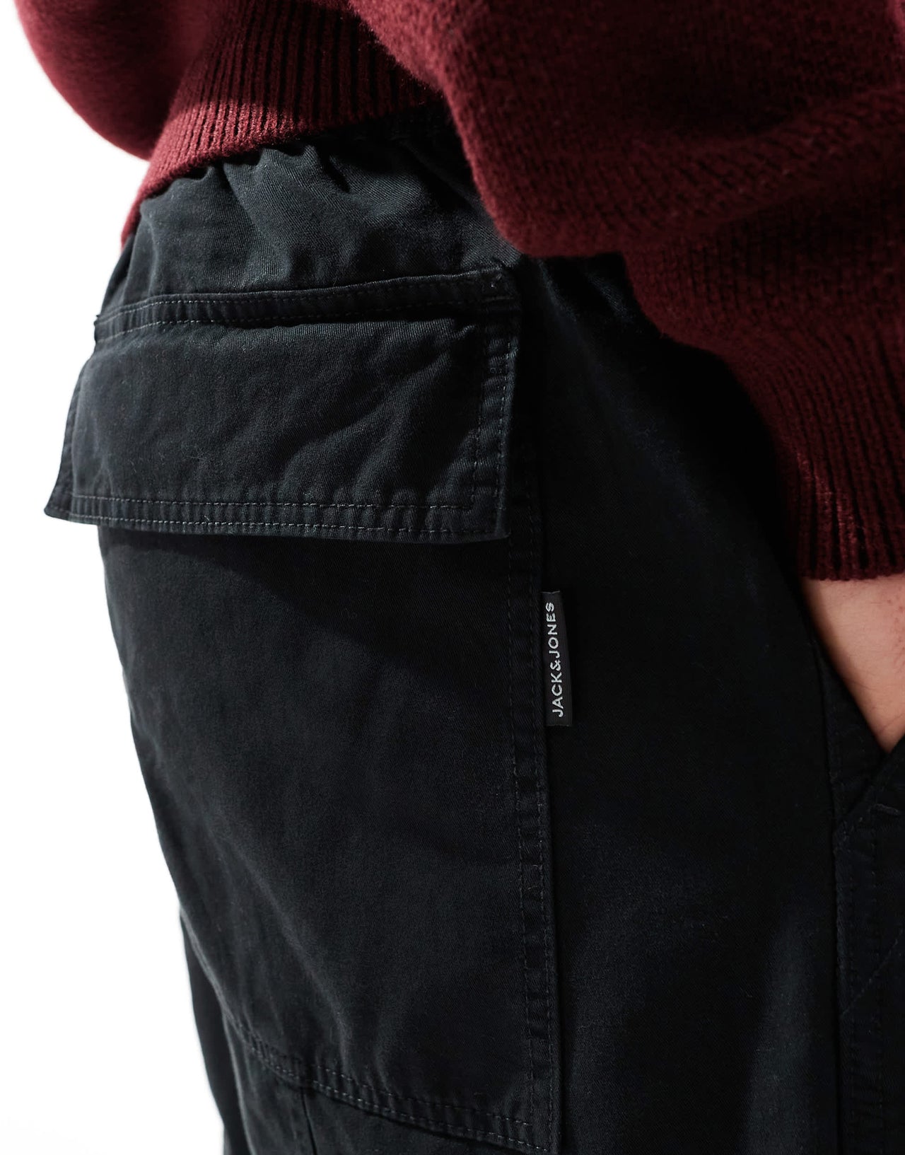 Jack & Jones wide fit workwear belted chino in black