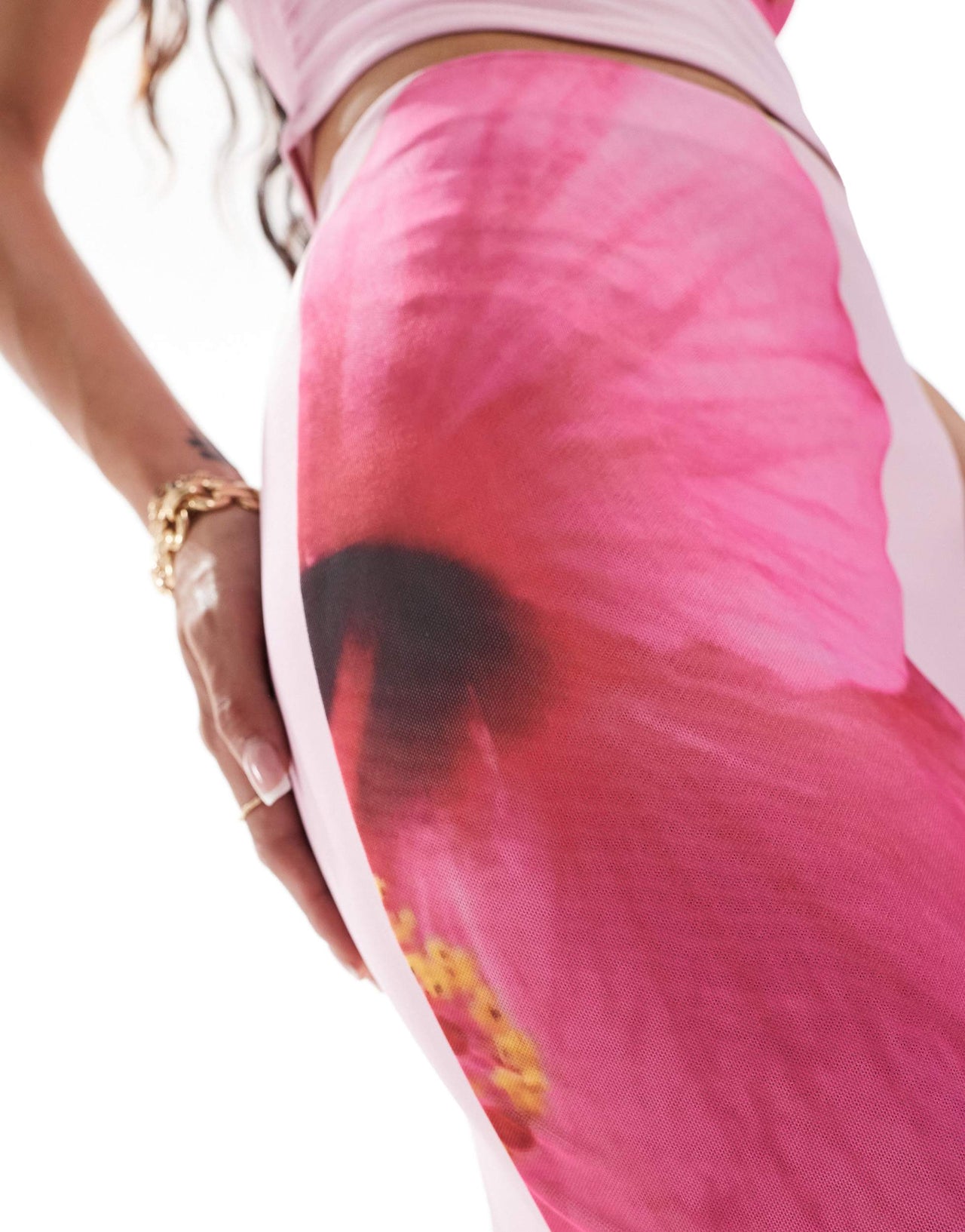 Kaiia exclusive double layered slinky column maxi skirt co-ord in pink flower print